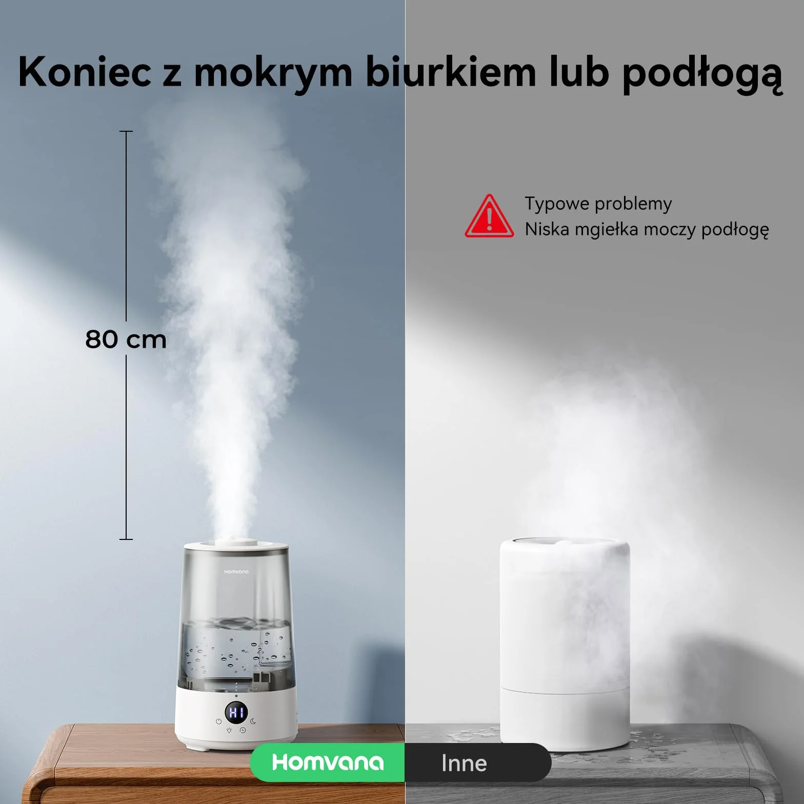Homvana Nawilżacz Powietrza 3,6L Plastik Sypialnia Pokoju Dziecka, Ultradźwiękowy 360° Cool Mist, 34h Pracy, Bardzo Cichy 16 dB (SilentSpray), Bez BPA, Dyfuzor Zapachowy, 7 Kolorów LED