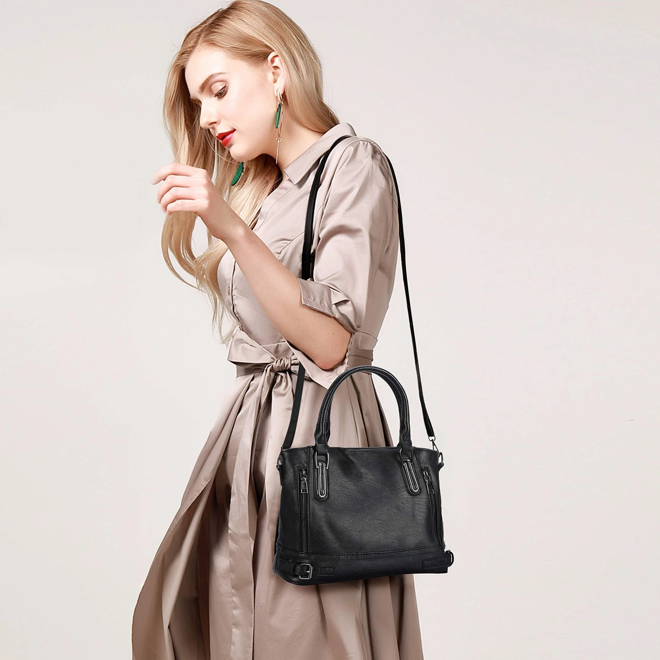 VINBAGGE Torebki dla kobiet, designerska damska skórzana torba na ramię, torebka crossbody, duża pojemność, torba do pracy i na co dzień z odpinanym paskiem