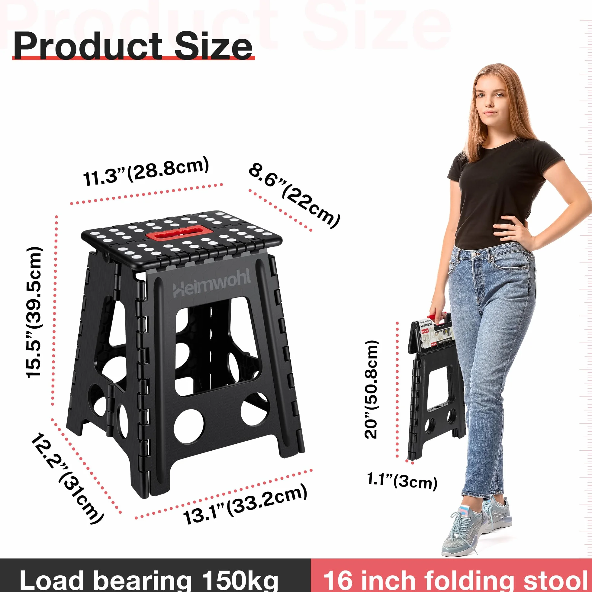 Składany stołek 40 cm z zamkiem bezpieczeństwa, udźwig 150 kg, antypoślizgowy