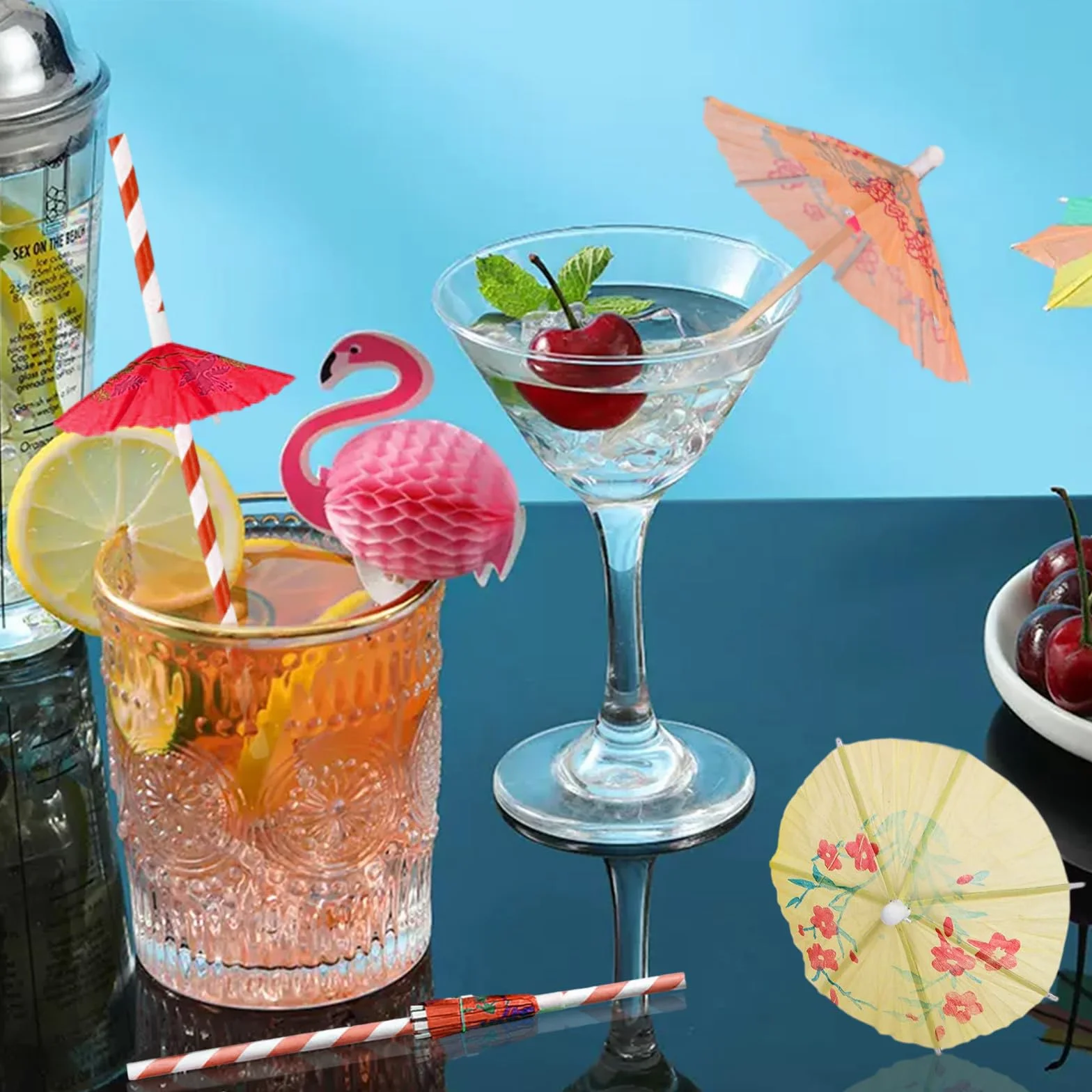 50 szt. dekoracji koktajlowych, parasole koktajlowe do napoju, kolorowe papierowe parasole na imprezę plażową, papierowy parasol, akcesoria koktajlowe, papierowy parasol, patyczki koktajlowe,