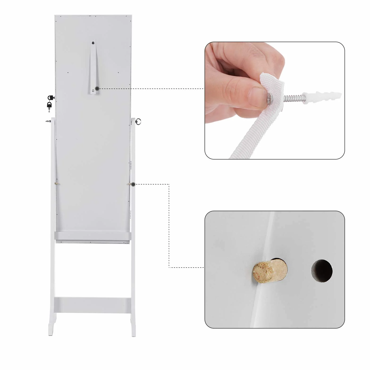 SONGMICS JBC94W oświetlenie LED szafka na biżuterię, z lustrem, 4 półki i 2 małe szuflady, zamykana