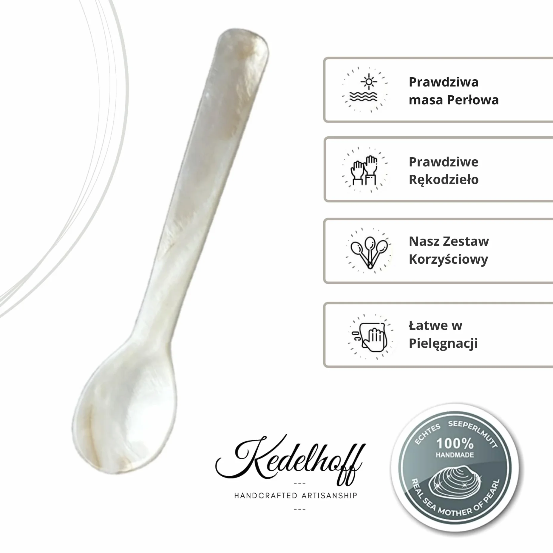 Prawdziwe łyżki z perłowej masy I łyżki do kawioru wykonane ręcznie I łyżki do jajek z perłowej masy (naturalne), ok. 12 cm I W zestawie 4 szt