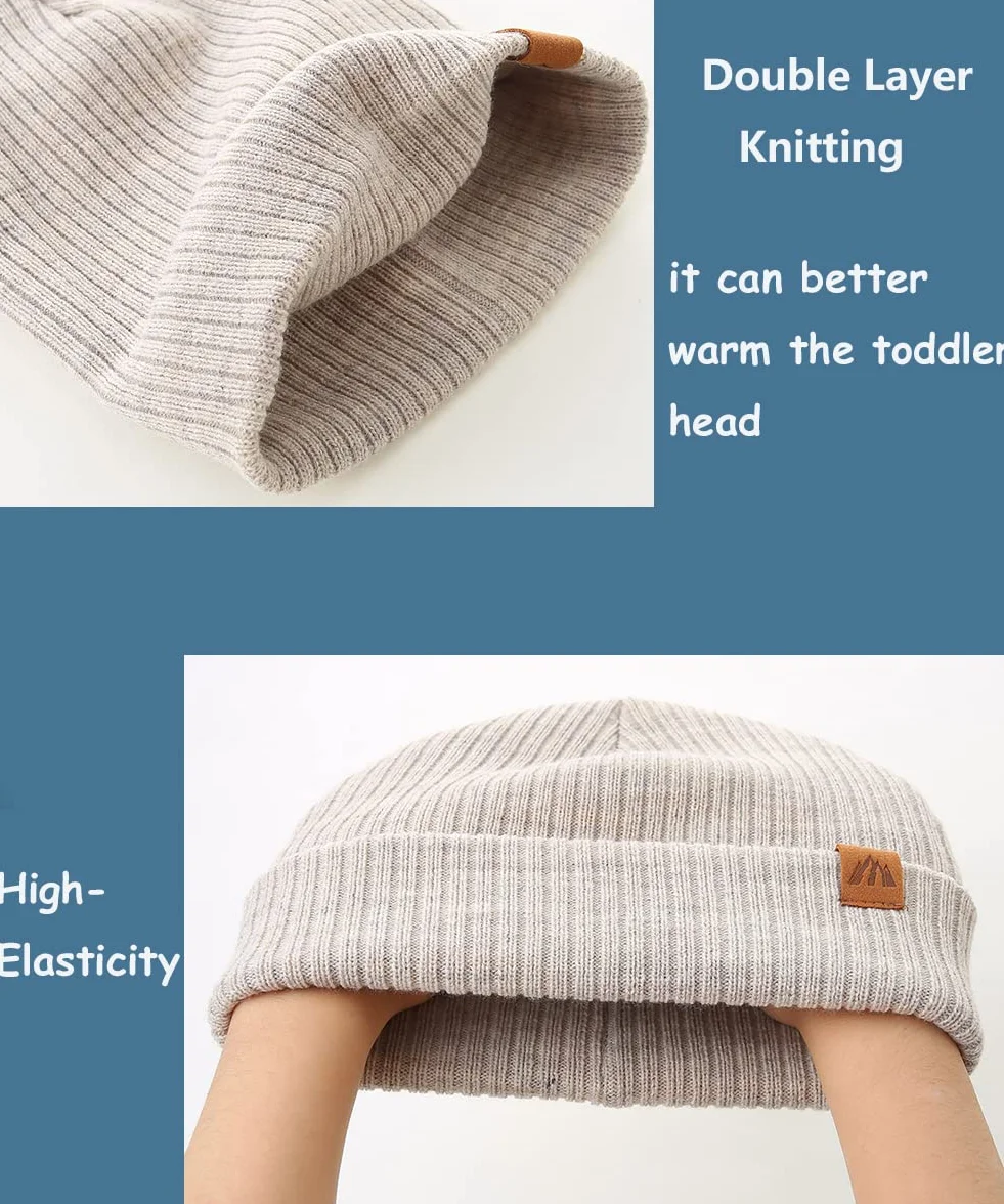 Dziecięca czapka zimowa typu beanie dla chłopców, z dzianiny, ciepła czapka i szalik dla dzieci, beżowy, M