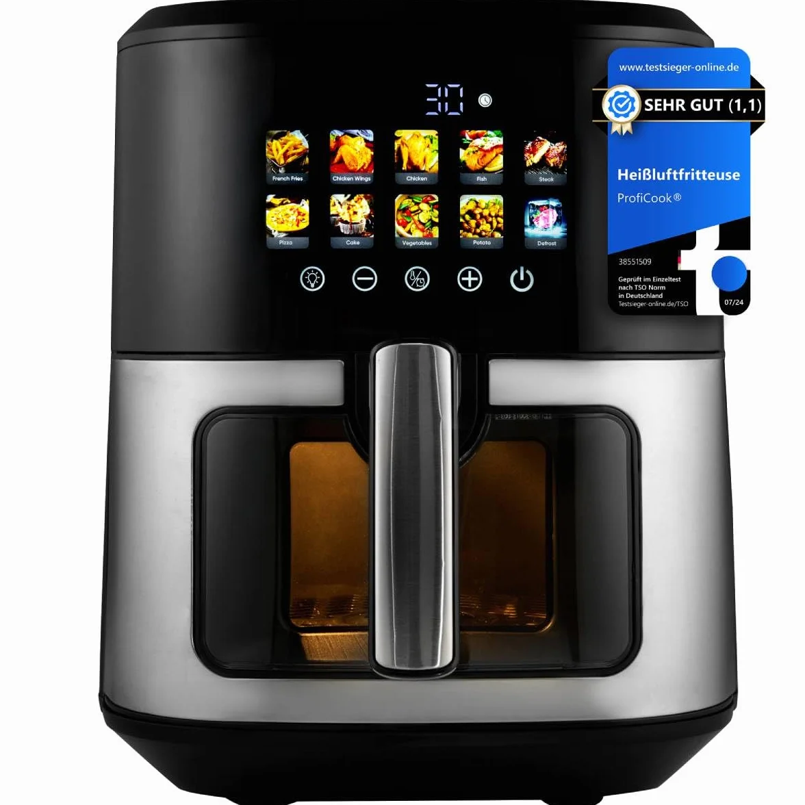 Proficook, Frytownica na gorące powietrze 6,5 l 1700 W PC-FR1286H - ​​Stal nierdzewna, 9 programów automatycznych, Oszczędzanie energii, Automatyczne wyłączanie, Zimny ​​uchwyt