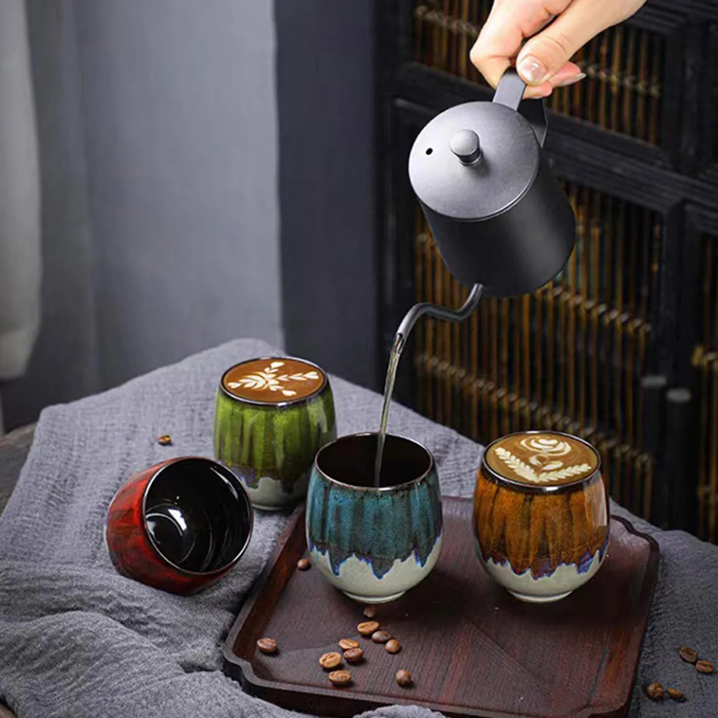 ERBO Filiżanki do espresso 80 ml ceramiczne zestaw 4 sztuk