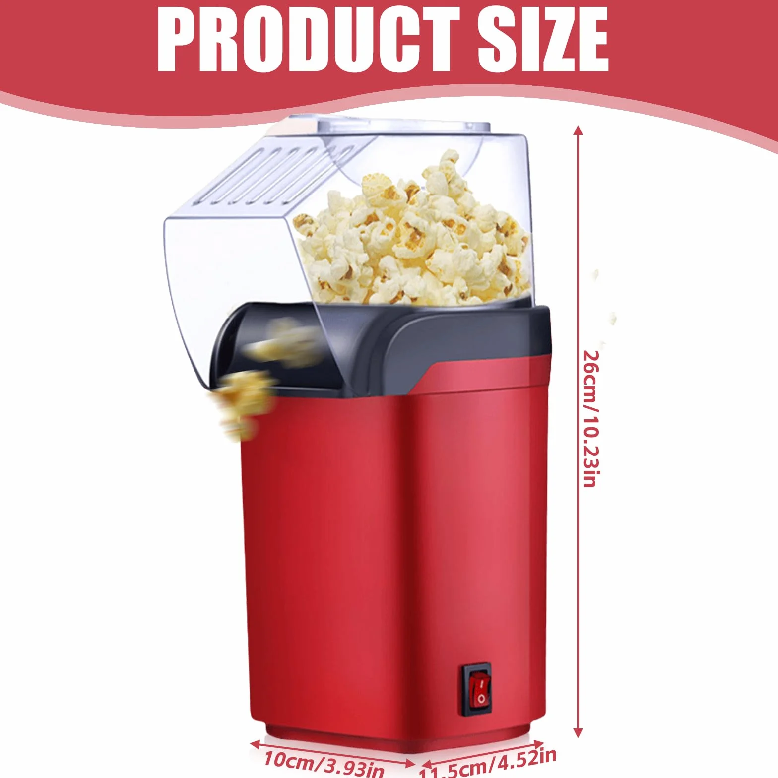 Maszyna do popcornu na gorące powietrze, 1200 W, bez oleju, bez tłuszczu, bez BPA, szybka w 3 minuty, obsługa jednym dotknięciem, kompaktowy automat do popcornu w stylu retro, do domu, kina domowego