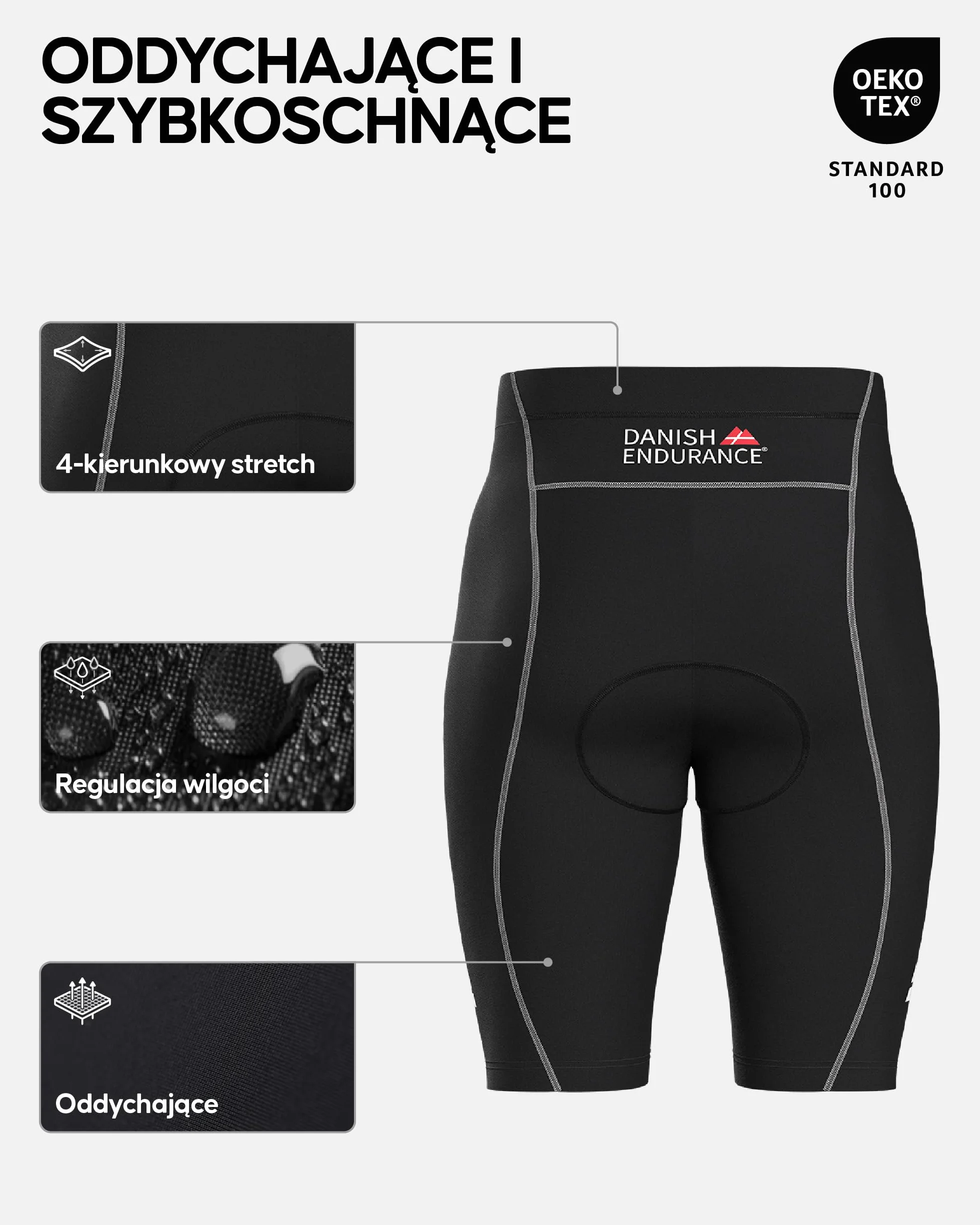 DANISH ENDURANCE Spodenki Rowerowe Męskie z Amortyzującą Wkładką 3D Chamois, Szorty Kolarskie