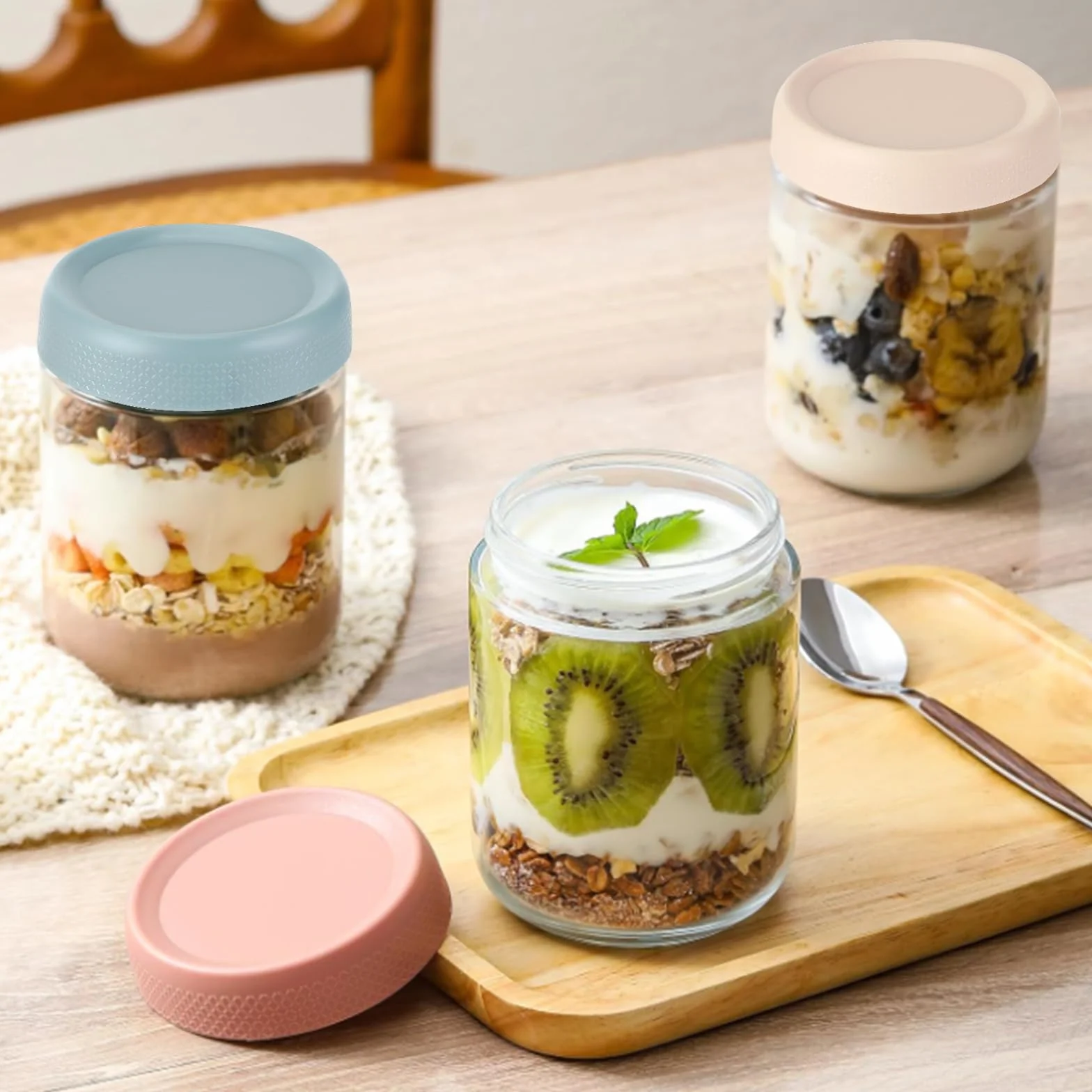 Słoiki Overnight Oats 500 ml z zakręcaną pokrywką, zestaw 4 sztuk