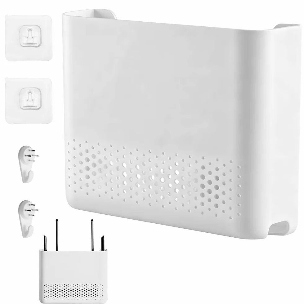Router Box biały, 30 x 22 x 6,5 cm – pudełko do przechowywania routera WLAN, pudełko do przechowywania i odkładania na przykrywanie modemu i kabli, półka ścienna z zarządzaniem kablami jako stojak
