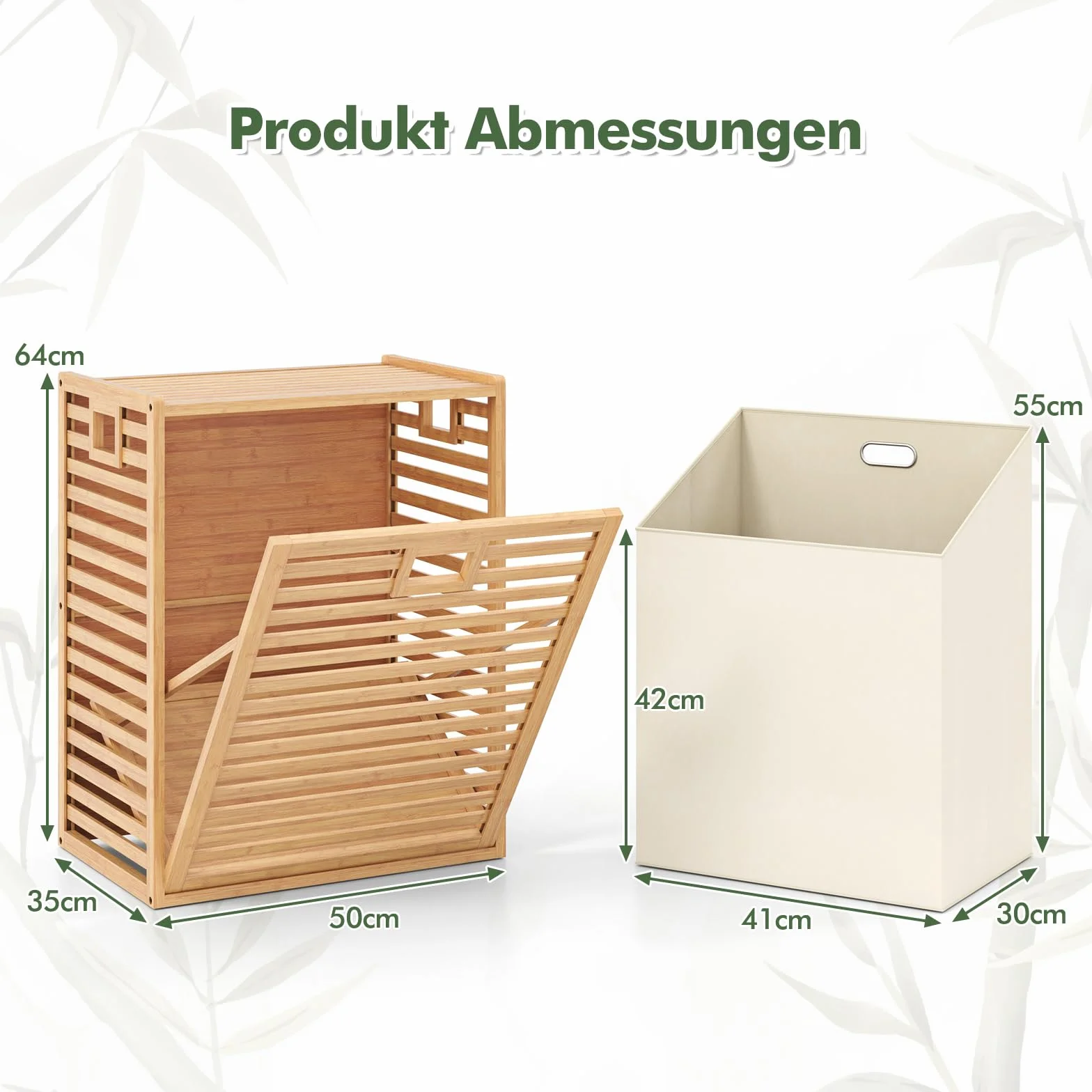 COSTWAY Regał łazienkowy z koszem na pranie 68 l bambusowy naturalny 50x35x64