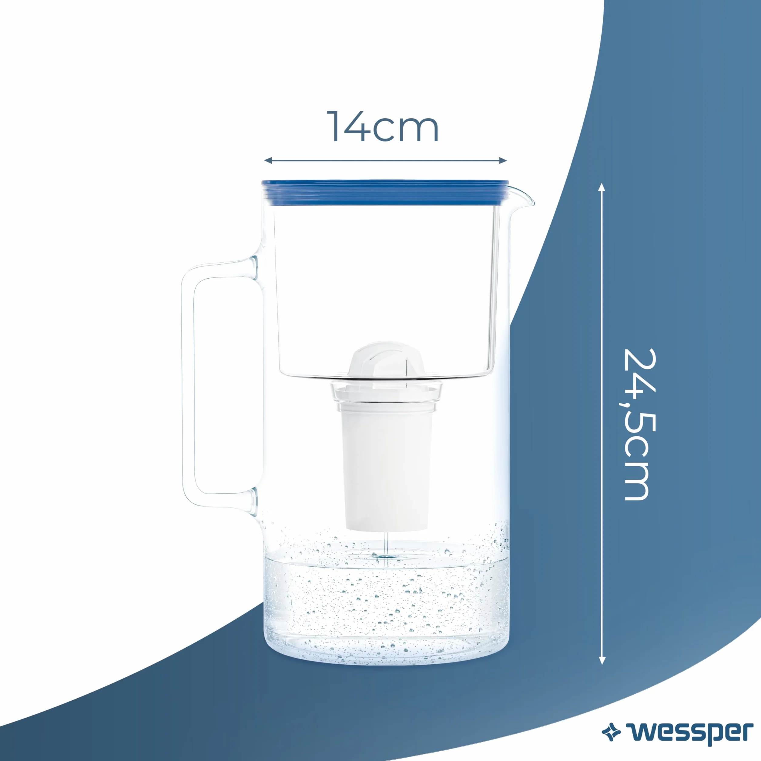 Wessper Dzbanek z filtrem do wody 3,3 l z licznikiem wymiany filtra, niebieski