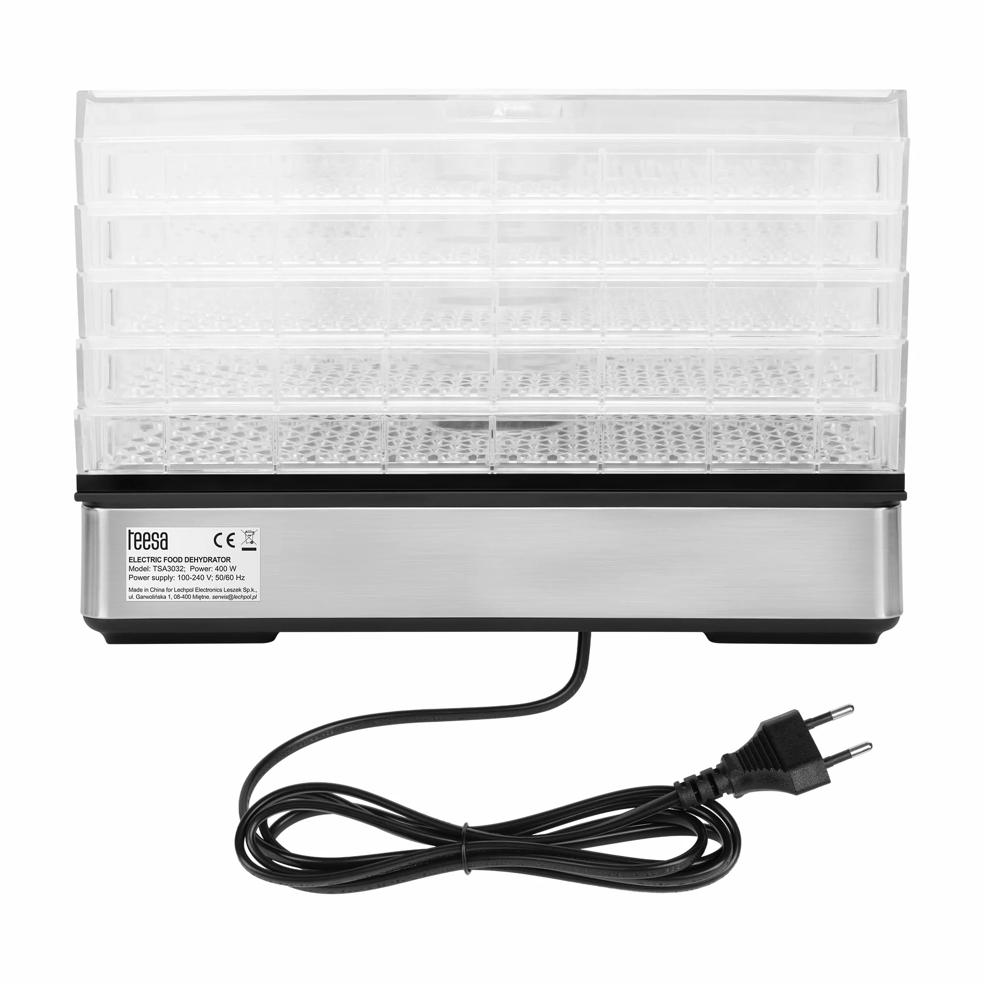Teesa Suszarka do Grzybów Warzyw Owoców 400W 5 Przezroczystych Sit LCD Termoobieg Regulacja Temperatury TSA3032