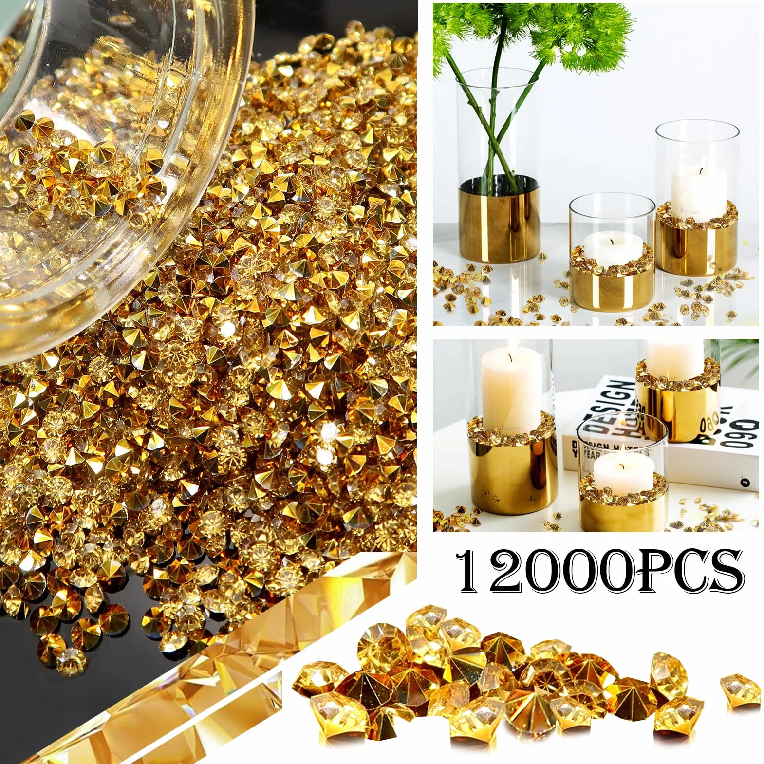 TOAOB kryształy akrylowe diamenty 3 mm złote do dekoracji 12000 szt.