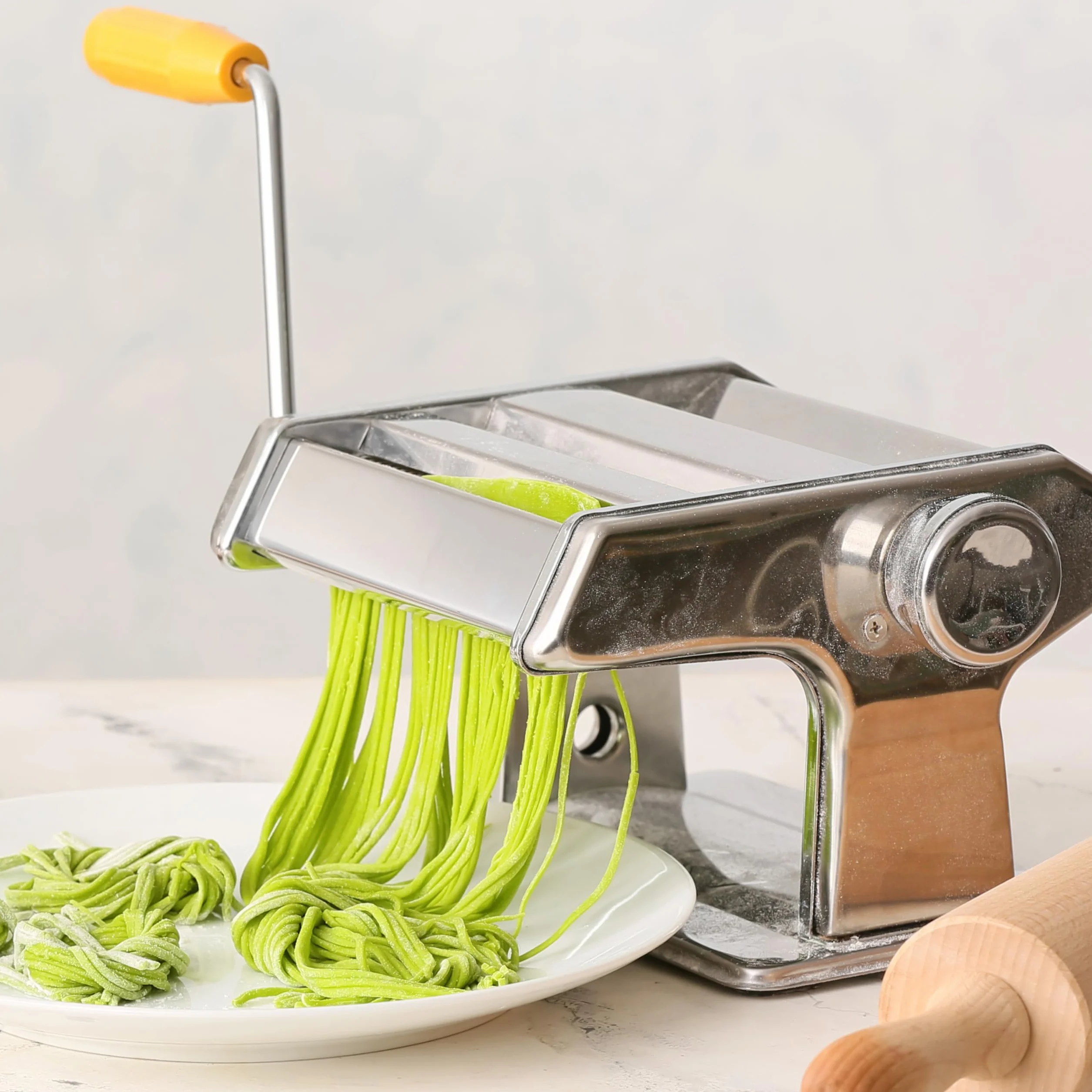 Retoo Ręczna maszynka do makaronu ze stali nierdzewnej, urządzenie do robienia makaronu, maszynka do makaronu do spaghetti, lasagne, tagliatelle, maszynka z wałkiem z zaciskiem stołowym dla