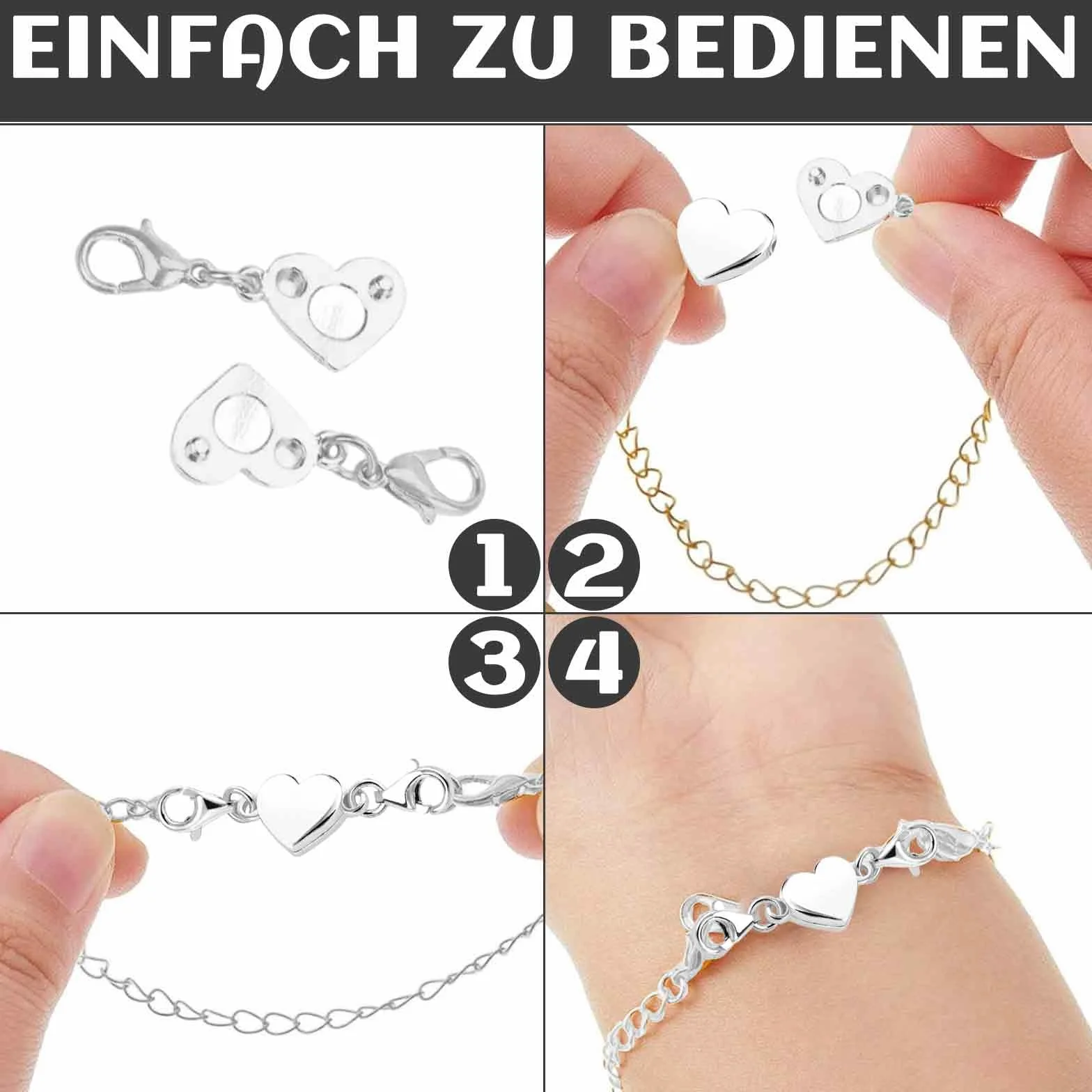 6 sztuk damskich łańcuszków z zapięciem magnetycznym, łańcuszek przedłużający dla kobiet, zapięcie magnetyczne w kształcie serca, zamknięcie na karabińczyk, do łańcuszków, naszyjników, bransoletek,