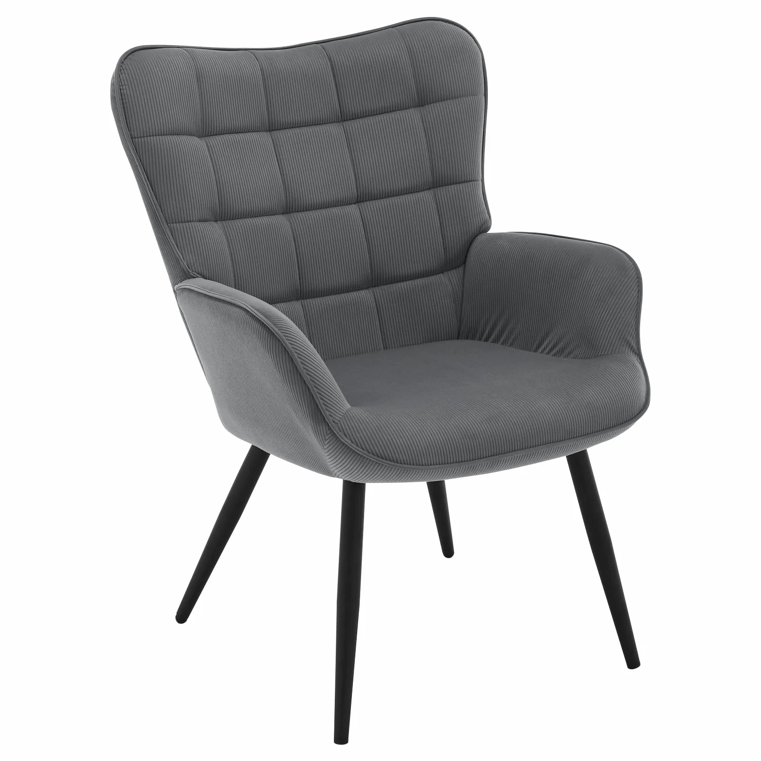 WOLTU fotel z uszami nowoczesny do salonu metalowe nogi tkanina aksamitna 63,5 x 51 x 87 cm ciemnoszary