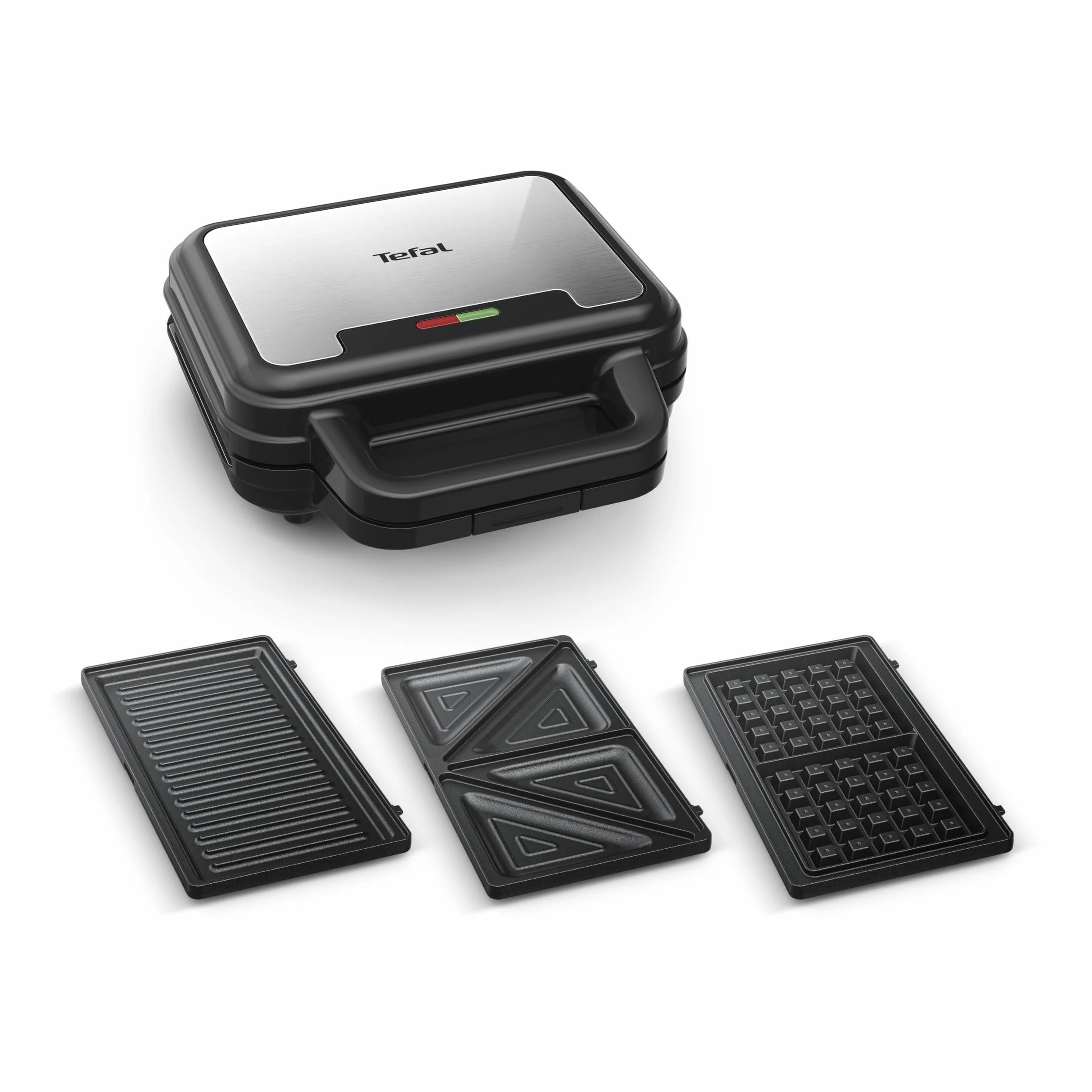 Tefal SW383D Ultracompact 3 w 1 opiekacz do kanapek, gofrownica i panini, powłoka nieprzywierająca, izolowany uchwyt, stal nierdzewna/czarny