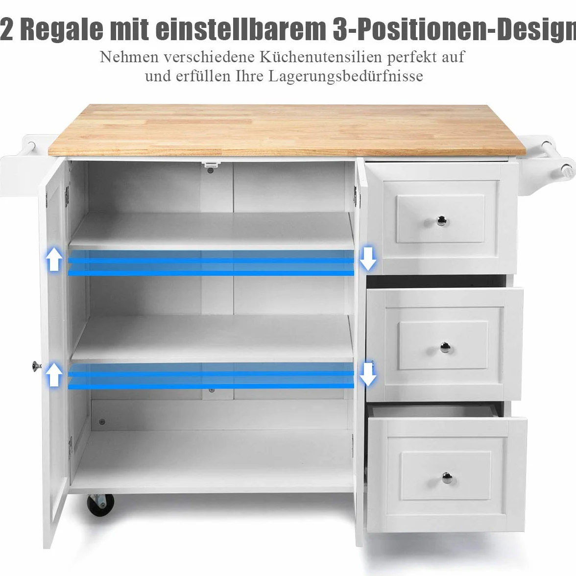 COSTWAY Wózek kuchenny na kółkach 136 x 76 x 91, wyspa kuchenna z drewna