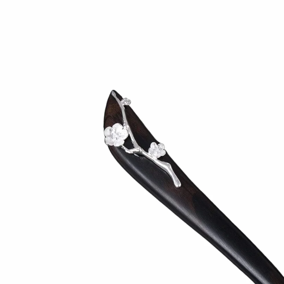 Hair stick,chinese hair pin,hair chopsticks,Hair Chopsticks,S925 Silver Hair Sticks for Buns,Plum Bossom Hair Chopsticks Elegant Hair Pins Stick Chinese Classical Wooden Chopsticks