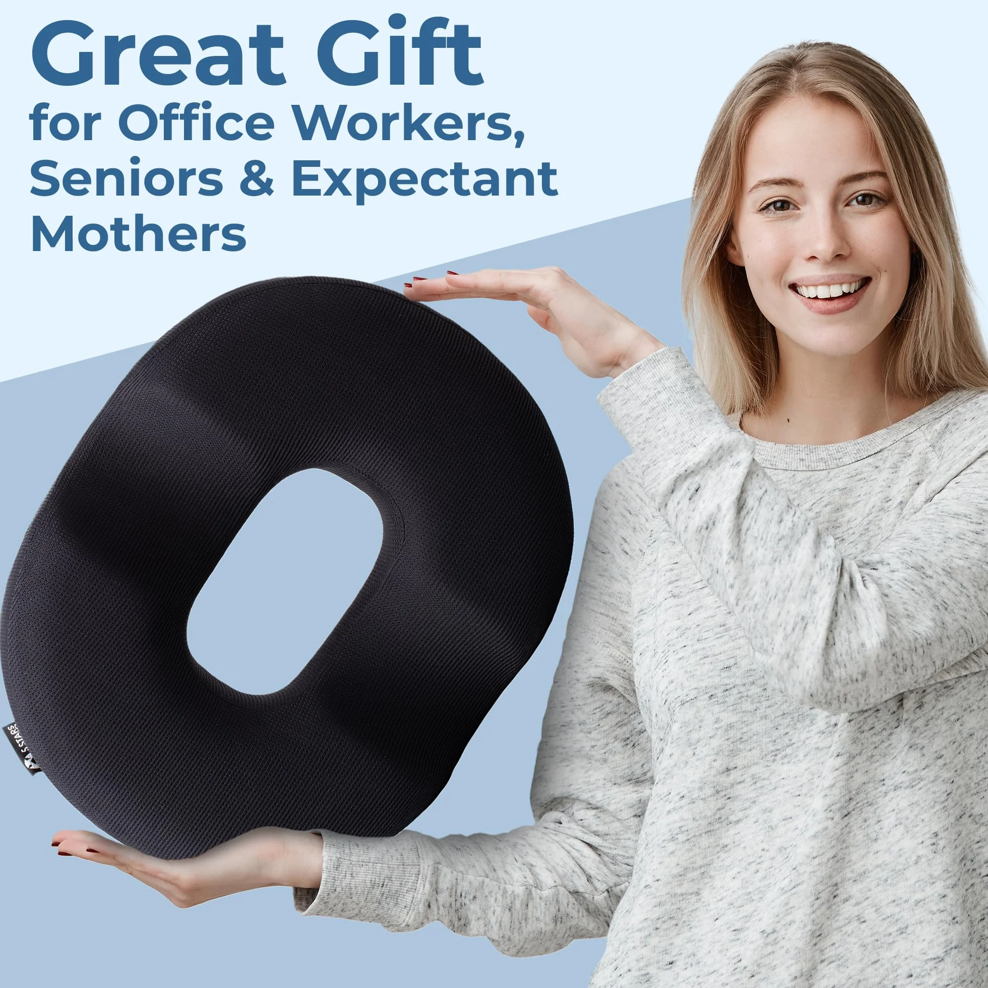 5 STAR UNITED Poduszka Donut Pianka Memory na hemoroidy ergonomiczna antypoślizgowa zmywalna czarna