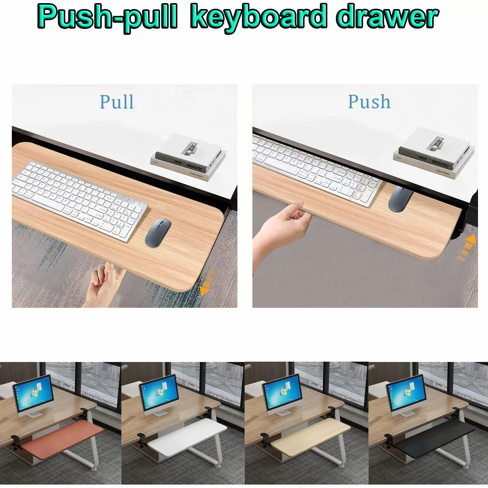 Bardzo szeroka półka na klawiaturę 520/650/750x250 mm — wysuwana platforma pod klawiaturę pod biurkiem, pasuje do pełnowymiarowej klawiatury i myszy, ergonomiczne przedłużenie biurka Wsporni