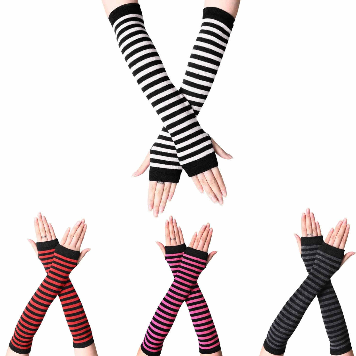 4 pary ocieplaczy na ramiona, długie rękawiczki bez palców, zimowa ochrona nadgarstka, miękkie, rozciągliwe dla dziewcząt i kobiet