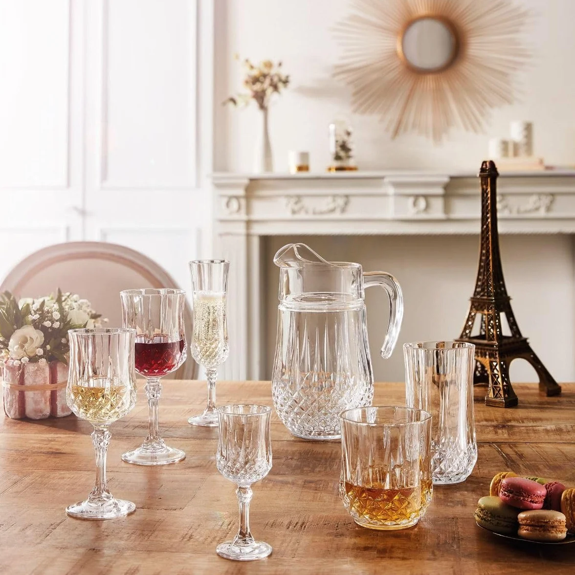 Cristal d'Arques Paris - Kolekcja Longchamp - 6 fletów do szampana 14cl w Kwarx - Błyszczący, przezroczystość i wysoka wytrzymałość - Ikoniczne listwy - Wyprodukowano we Francji