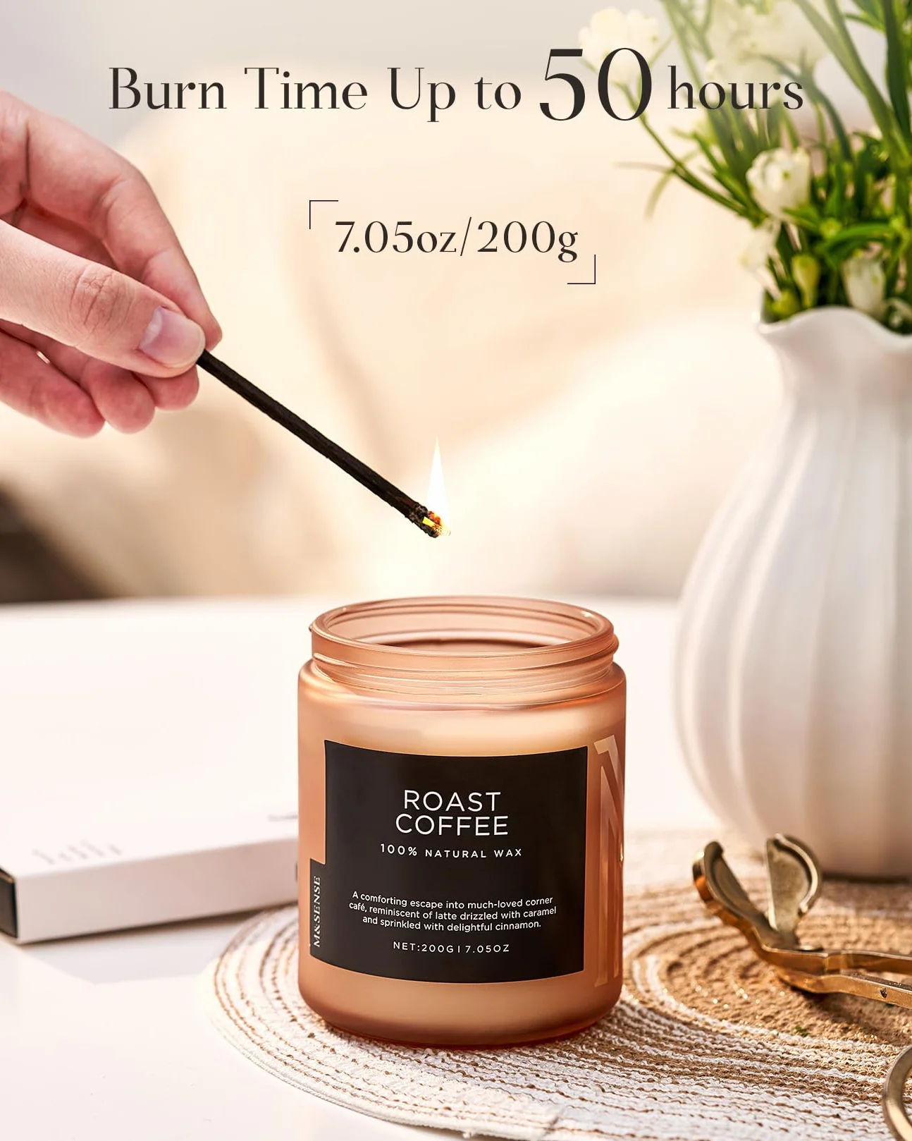 M&SENSE Świeca w Słoiku Wanilia 200g 50h Naturalna Sojowa Aromaterapia