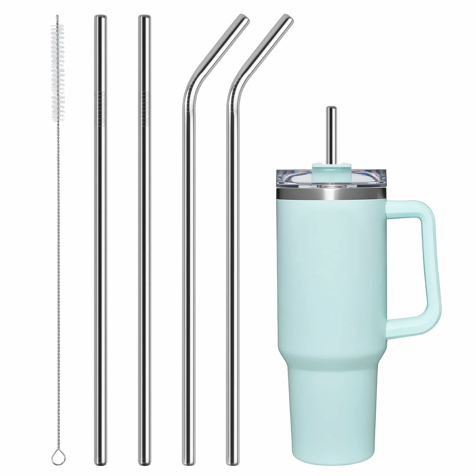 AUAUY Zamienne słomki ze stali nierdzewnej do kubka Stanley, słomki wielokrotnego użytku, kompatybilne ze Stanley Adventure Quencher Travel Tumbler, trwałe słomki do kubków ze szczotką do czyszczenia