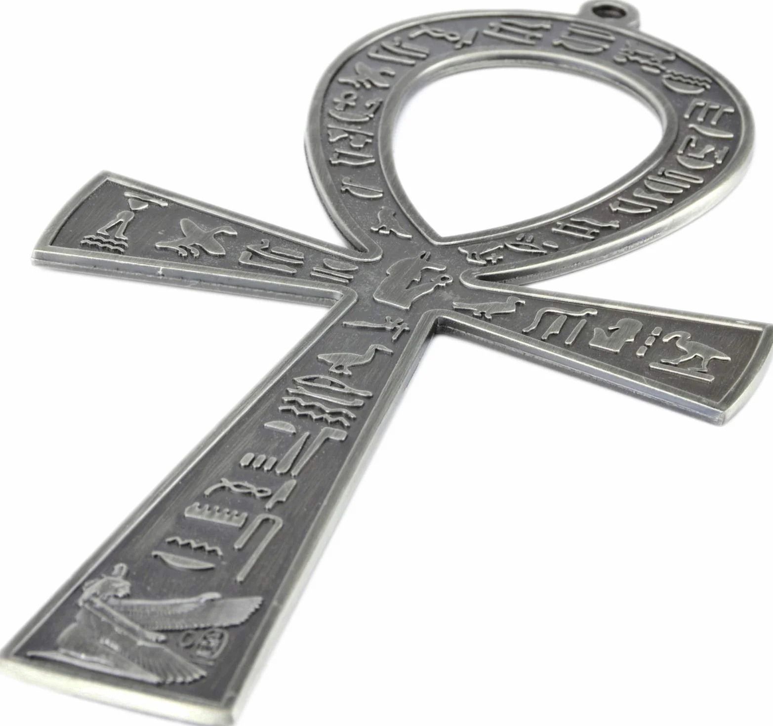 Duży metalowy egipski krzyż ANKH antyczne srebro