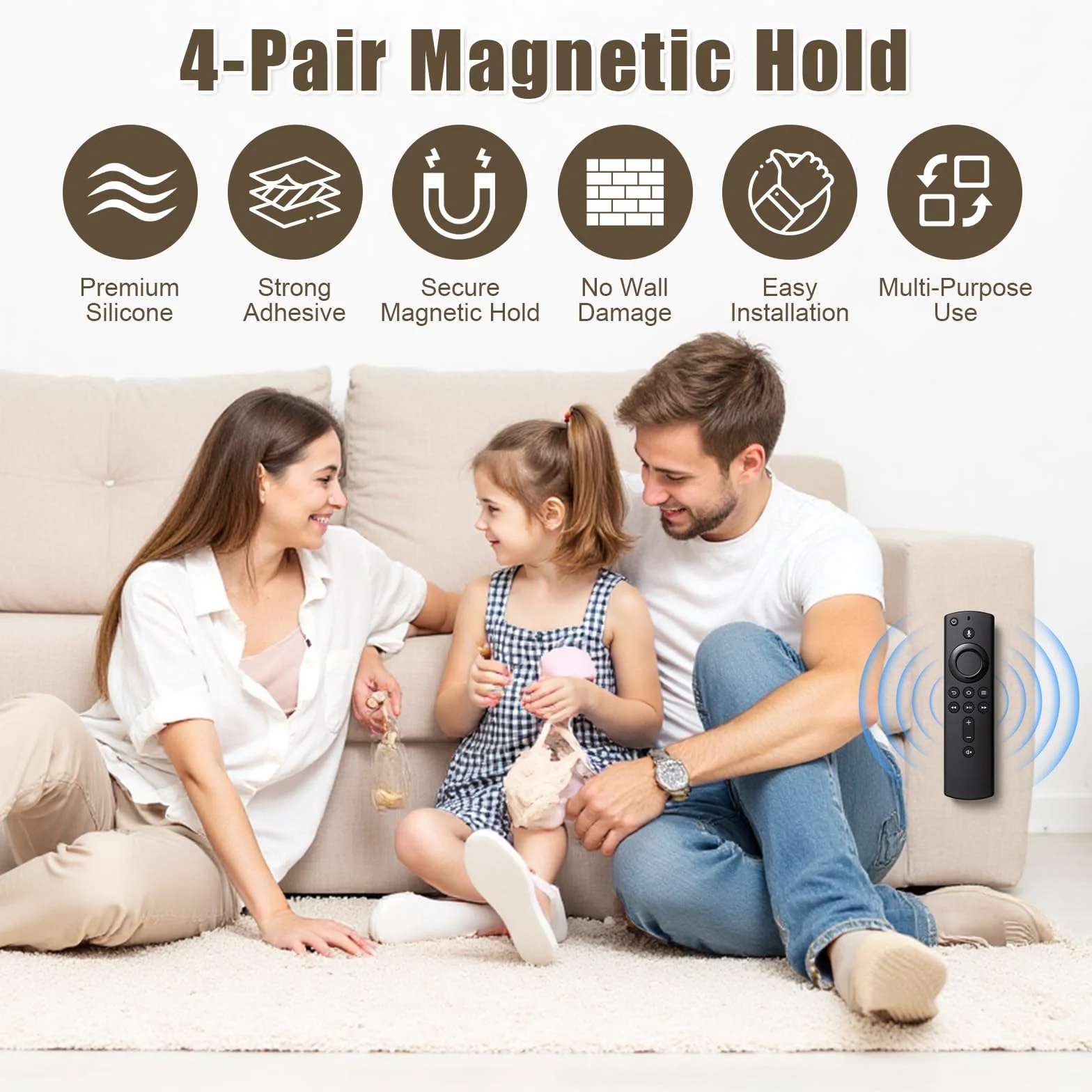 flintronic Magnetyczny uchwyt na pilot zdalnego sterowania, 4 sztuki, samoprzylepne, podwójne magnesy, bez wiercenia, silikonowy uchwyt na pilot zdalnego sterowania, do telewizora, klimatyzacji