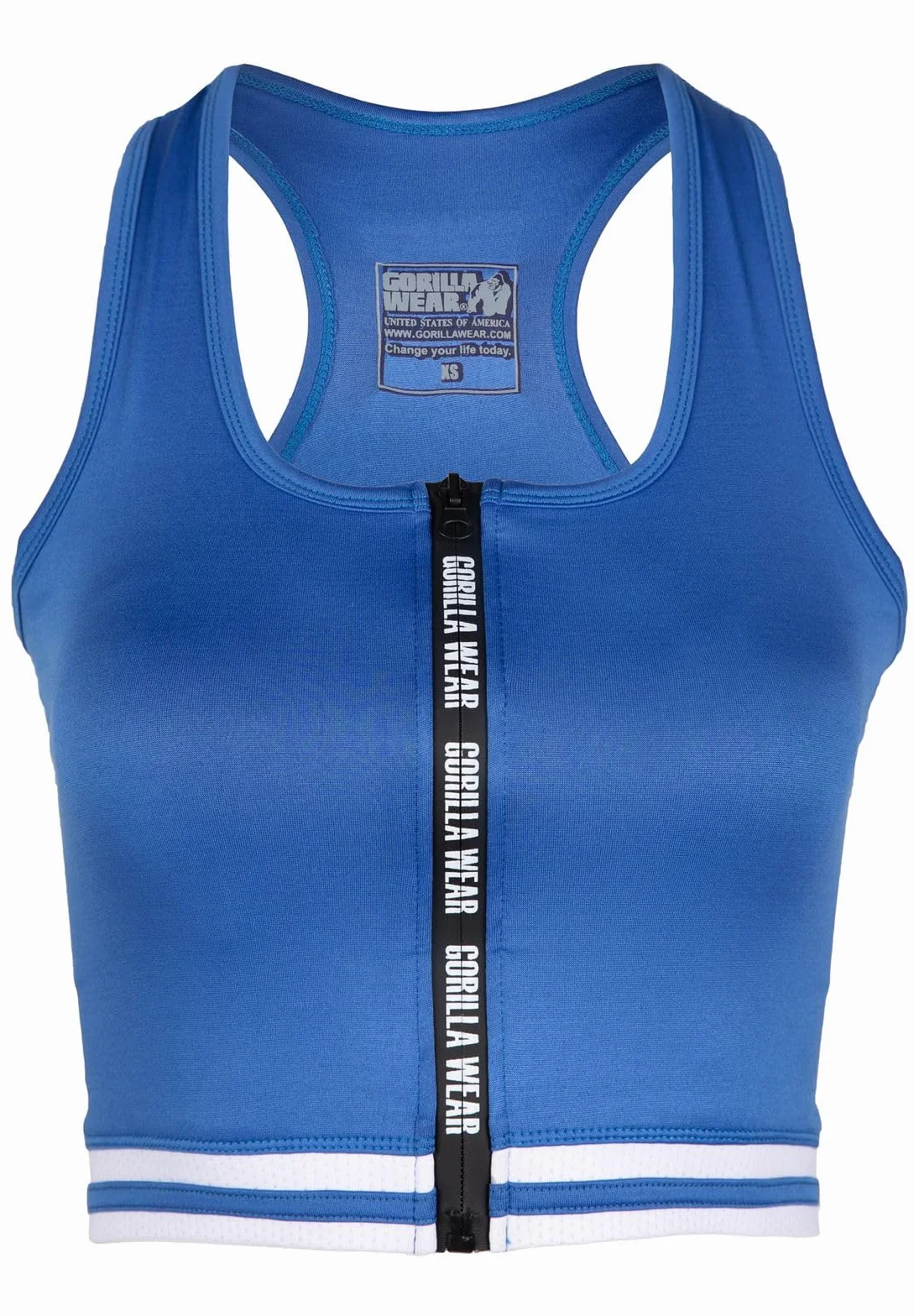 Gorilla Wear - Mesa Zip Front Crop Top – czarny – kulturystyka, sport, na co dzień, czas wolny, z nadrukiem logo, lekki i wygodny dla optymalnego ruchu, wykonany z poliestru i spandexu