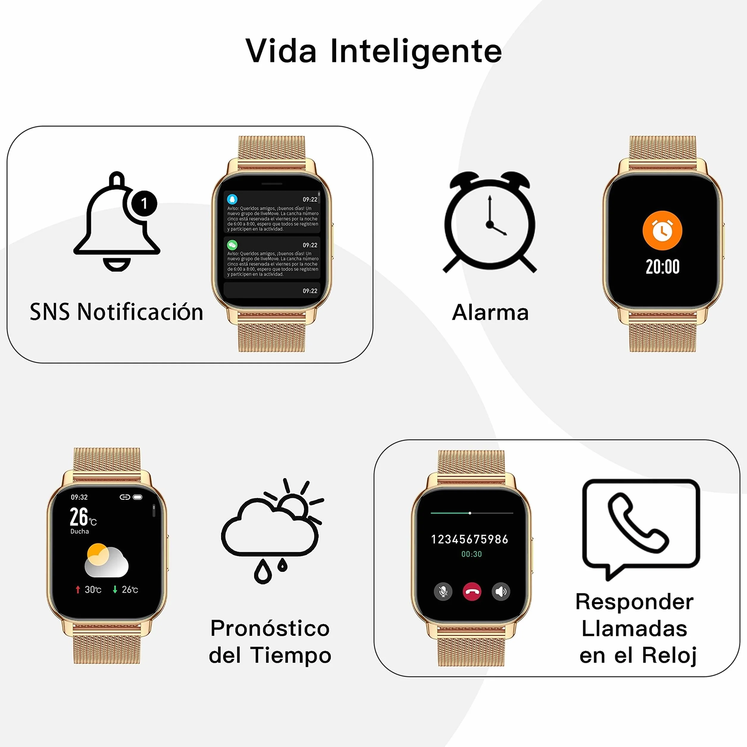 Popglory Damski smartwatch, funkcja odbierania połączeń, pomiar ciśnienia krwi, tętna i snu, ponad 100 sportów, Android, iOS
