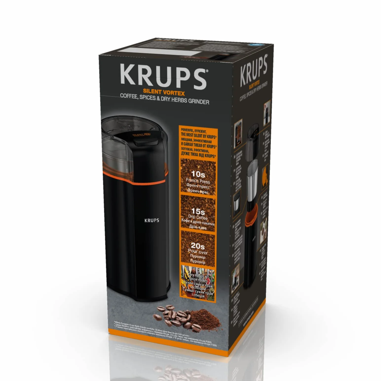 Krups Elektryczny młynek do kawy, ostrze ze stali nierdzewnej, 175 W, czarny GX332810