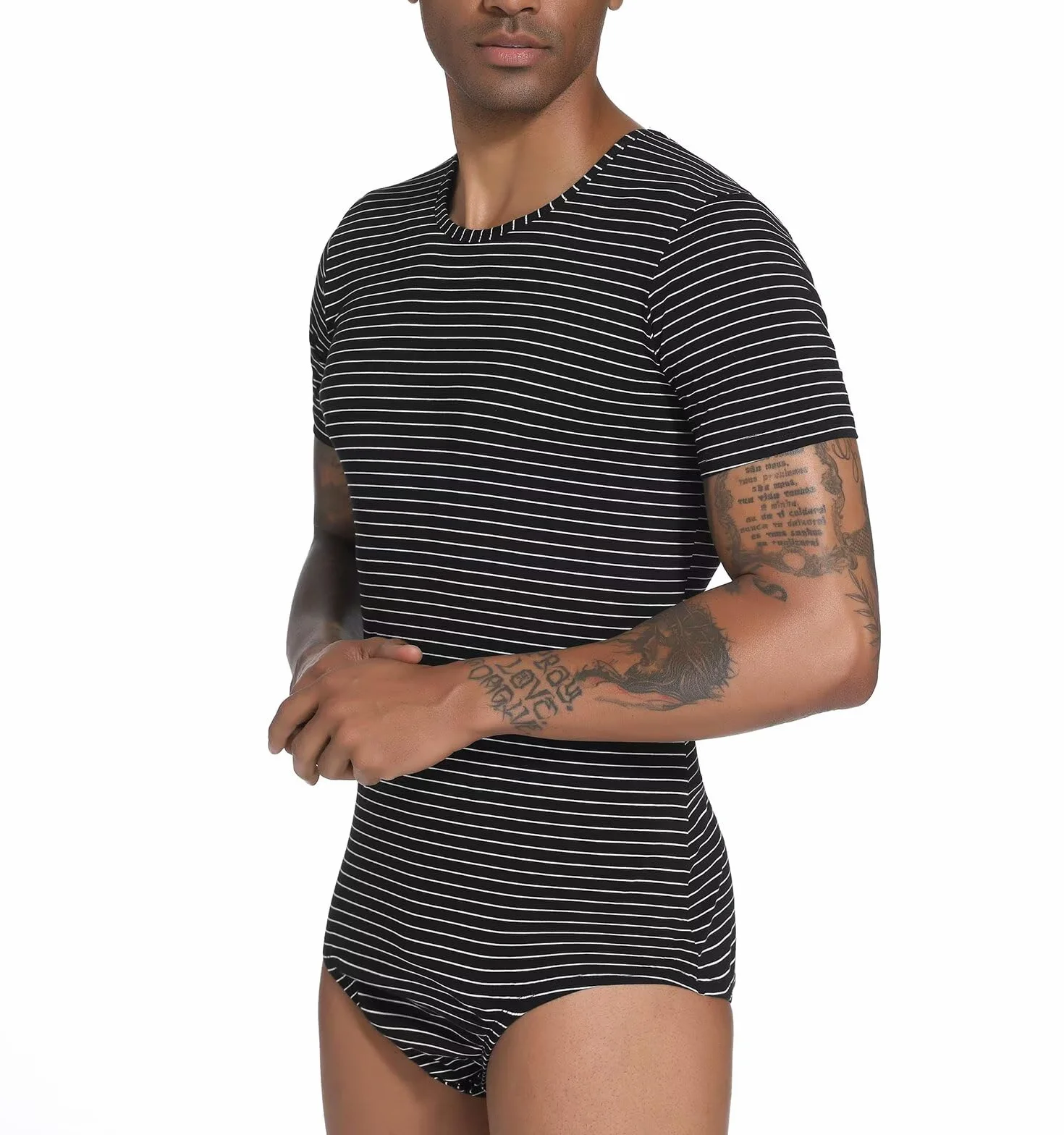 Landofgenie Mężczyźni Kurzarm Bodysuit Press Botton Crotch Shirt Piżama Bodysuit Leotard Top Strappler