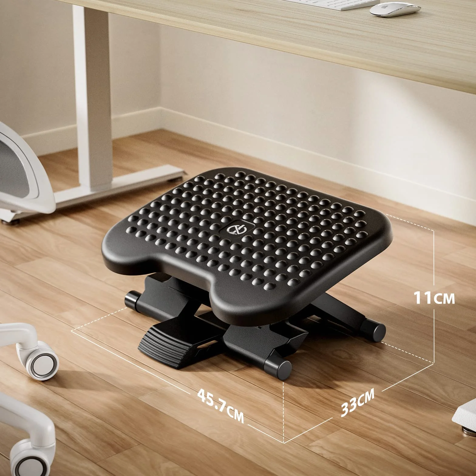 HUANUO Regulowany podnóżek, ergonomiczny podnóżek do biurka z funkcją masażu, 3 regulowane pod względem wysokości i kąta, antypoślizgowe do biura i domu