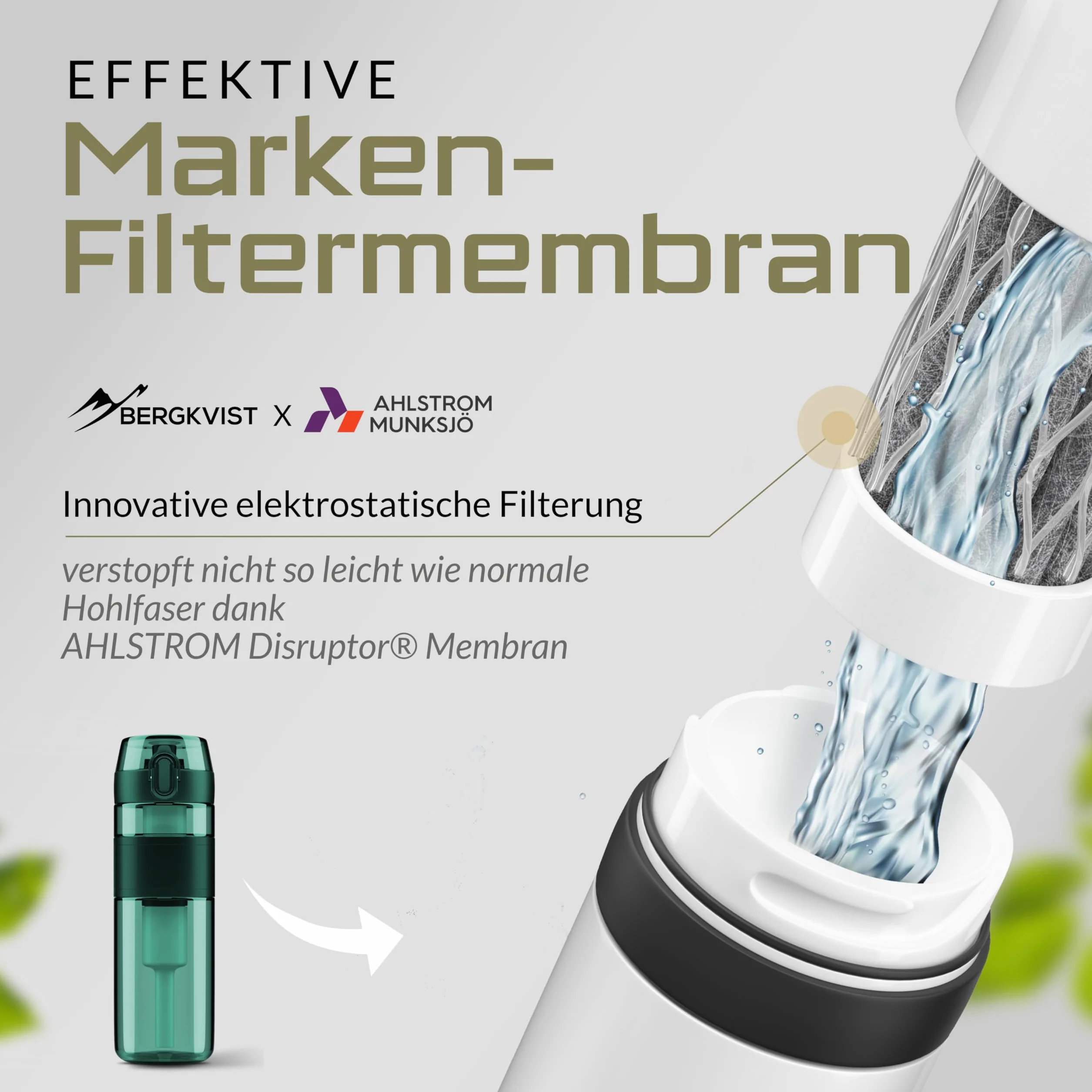 BERGKVIST Ahlstrom butelka z filtrem do wody na świeżym powietrzu (500 ml) – butelka na napoje z filtrem firmy AHLSTROM zapewnia czystą wodę pitną na kempingu, podczas wędrówek i przygód survivalowych