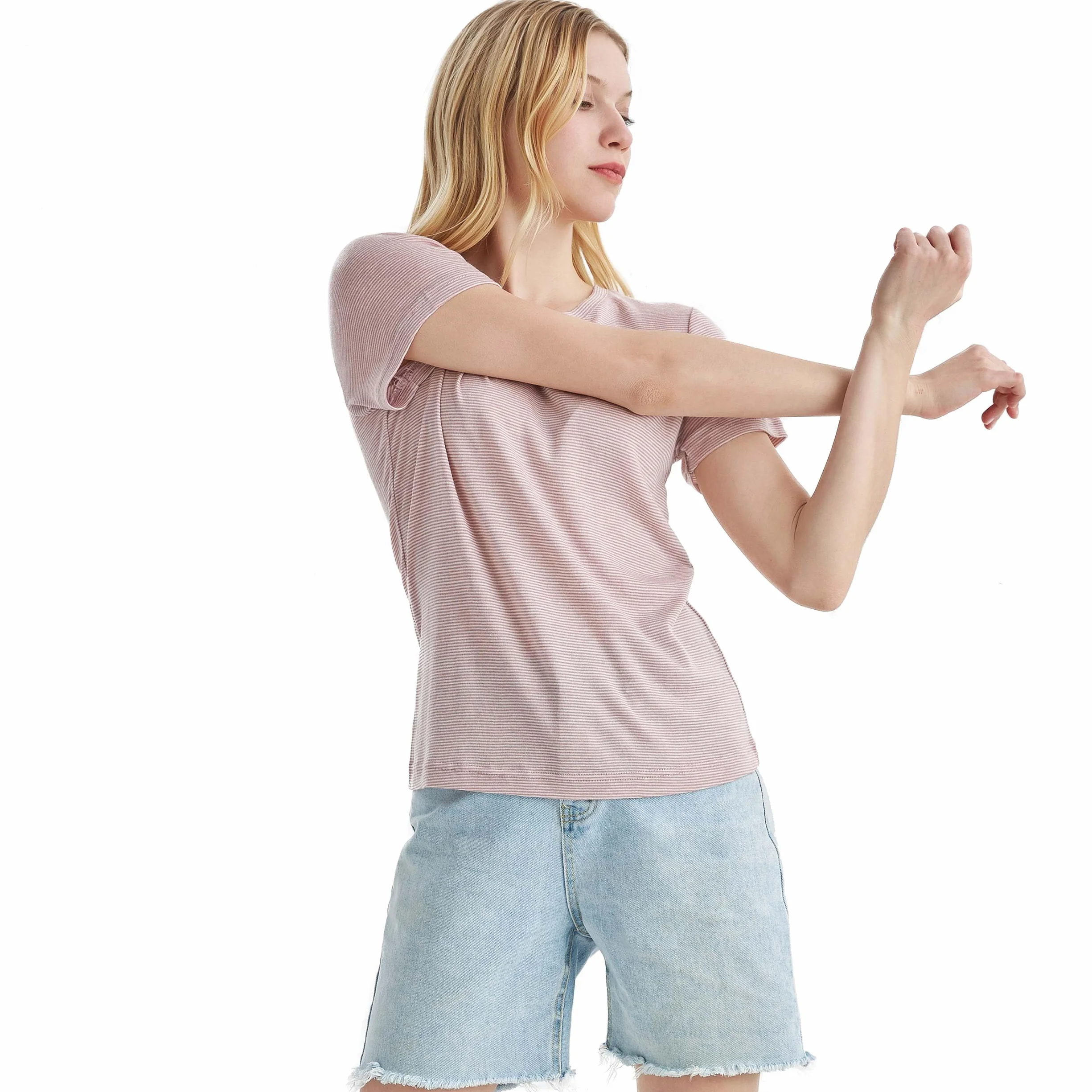 Merino Protect 100% Merino Wełna T-Shirt Damski Z Okrągłym Dekoltem Krótki Rękaw Odzież Podstawowa Antyodorowa Nadająca Się Do Podróży I Trekkingu T-Shirt