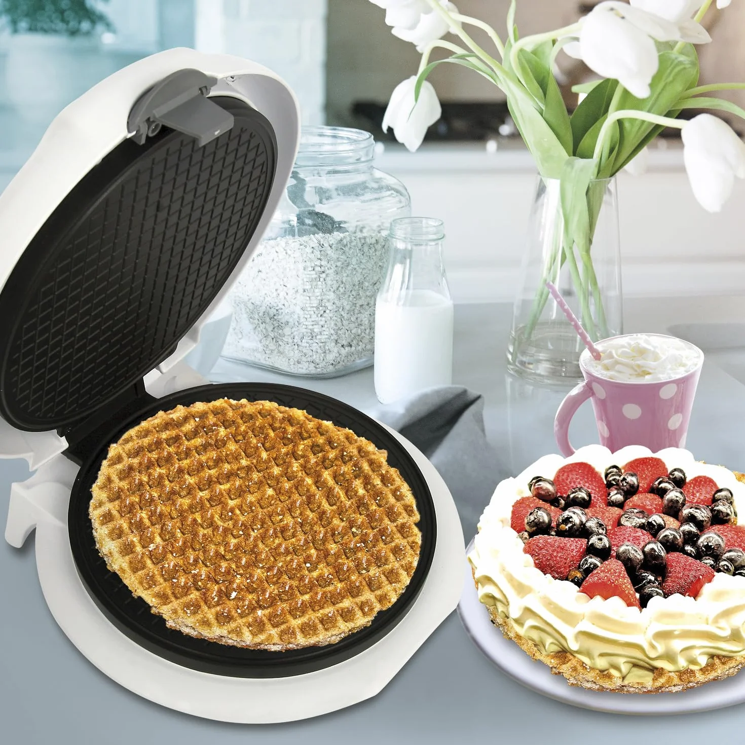 Adler Gofrownica 1500 W nieprzywierająca regulacja temperatury wafel stożek do lodów formy rurowe