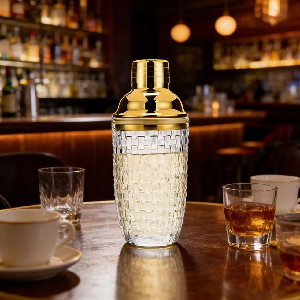 Szklany shaker do koktajli 400 ml 3 sztuki szczelny mikser z pokrywką ze stali nierdzewnej złoty