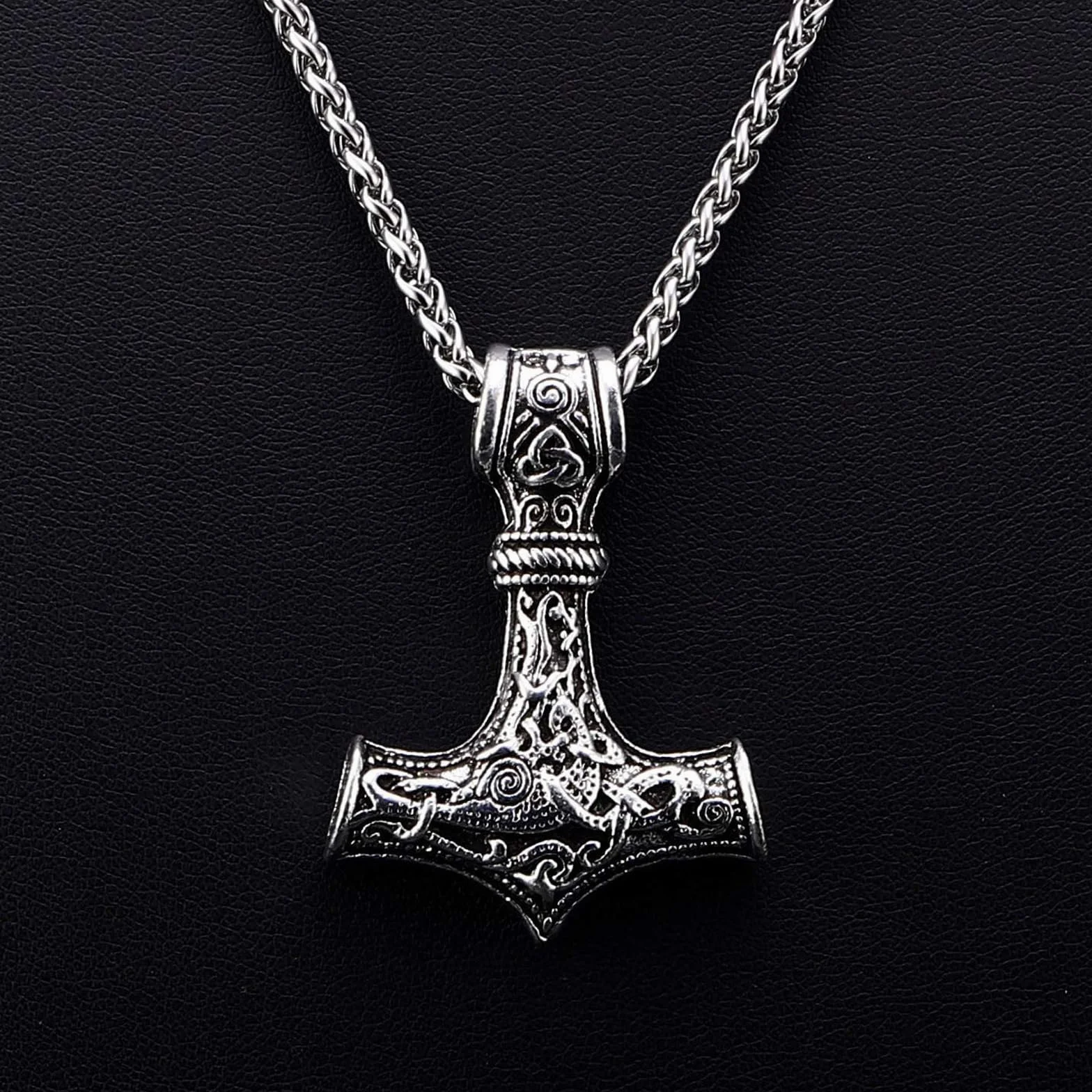 Łańcuszek na szyję z młotem Thor, wisiorek z motywem młota Thor, z celtyckim węzłem, lina wikingów, dla mężczyzn, łańcuszek 60 cm, Stal nierdzewna