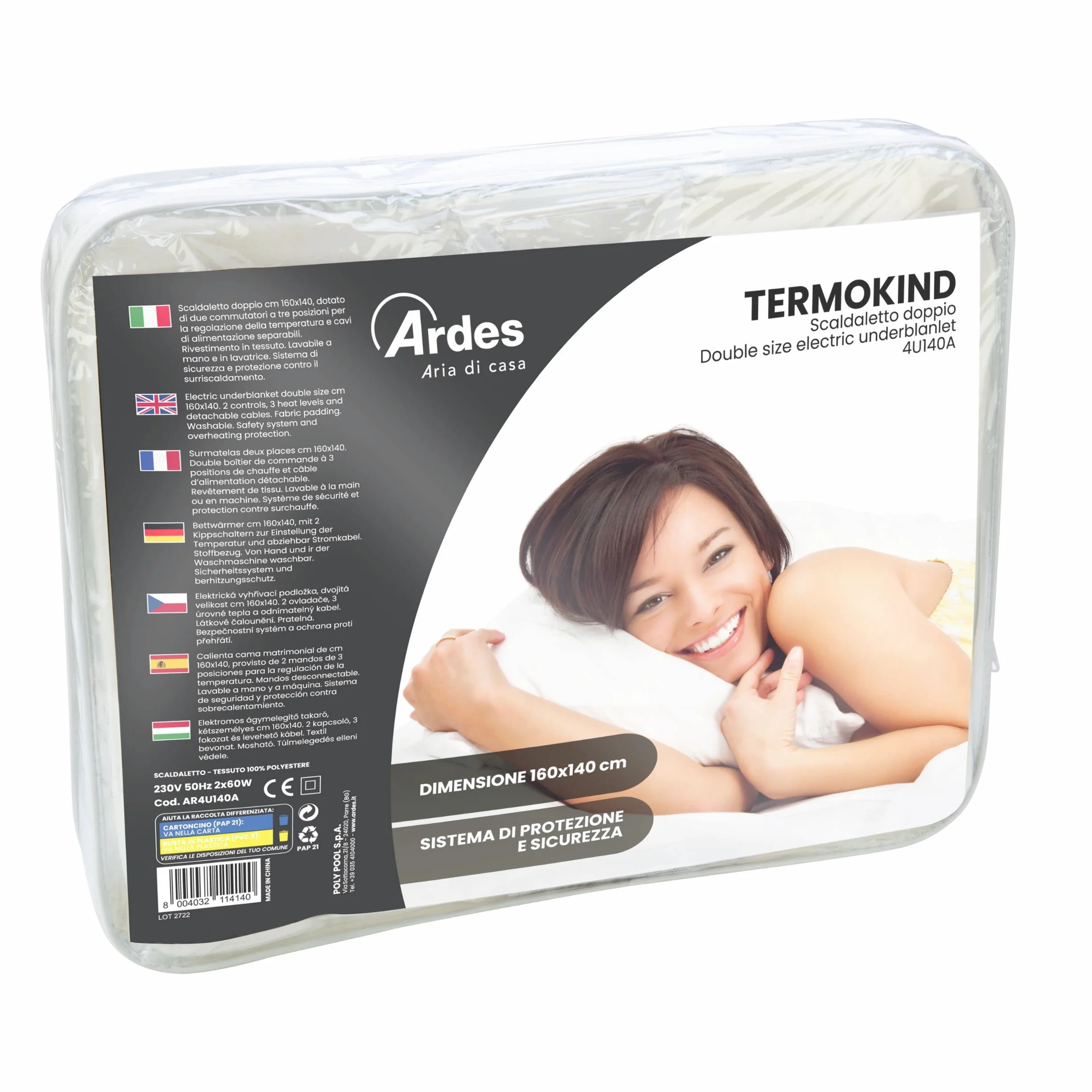 ARDES AR4U140A Elektryczny Podgrzewacz Dwuosobowy 2X60W 2 Strefy Podgrzewane Termokoc Poliester