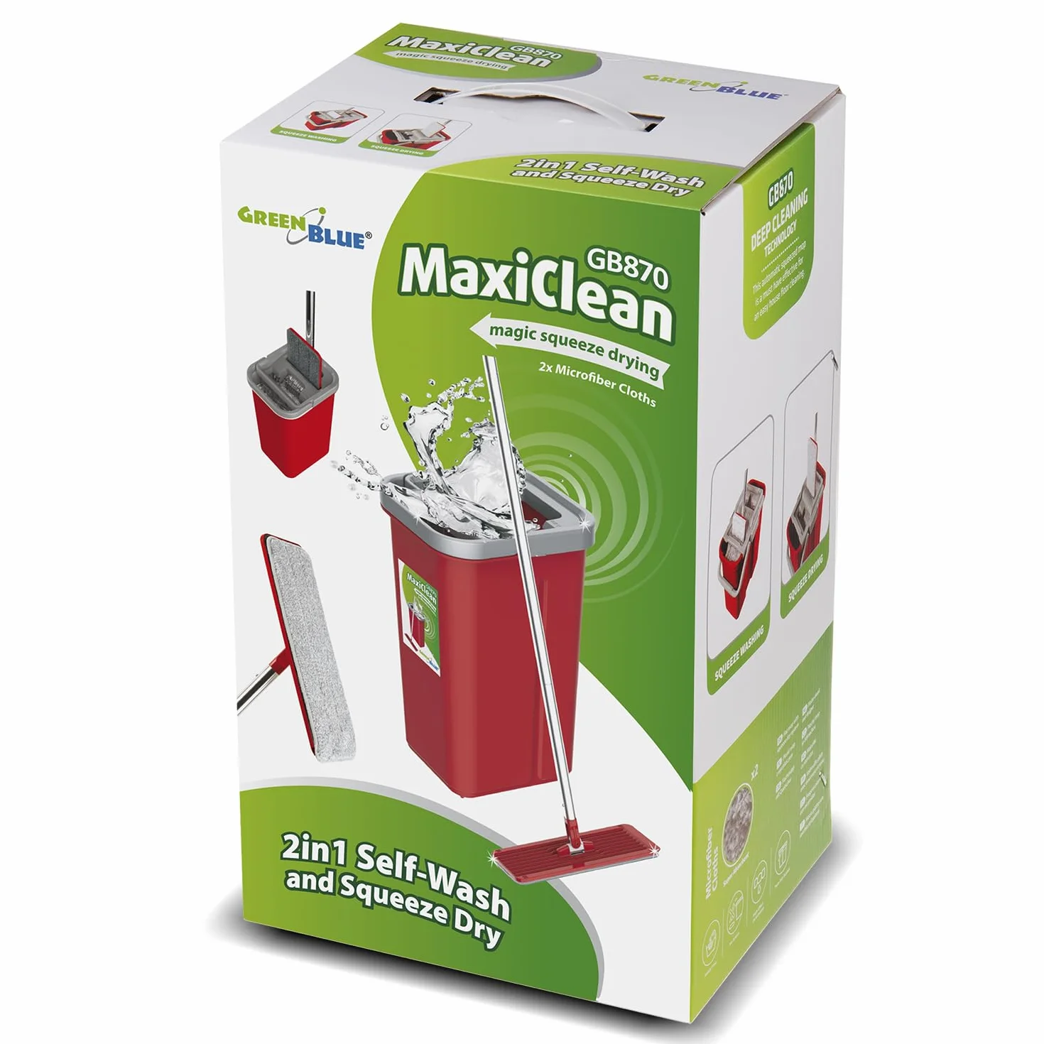 Zestaw Płaski Mop z Wiadrem 5,7L Green Blue GB870 Drążek Teleskopowy 102-130 cm Mikrofibra