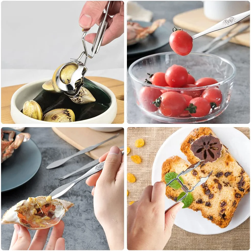 Zestaw szczypiec do ślimaków i widelców do ślimaków ze stali nierdzewnej, widelce do owoców morza, ślimaki, kraby, homary, narzędzia do serwowania w restauracji, 6 sztuk
