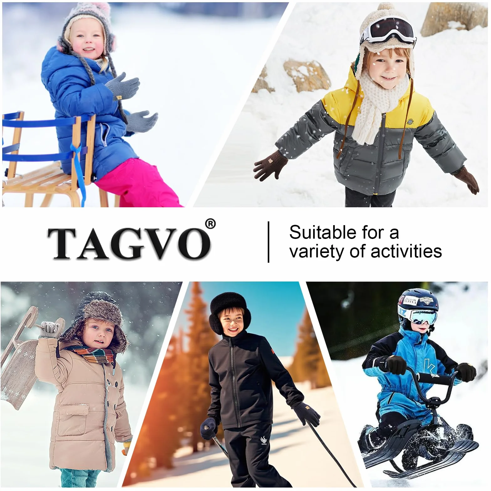 TAGVO 3 pary dziecięcych zimowych dzianinowych ciepłych rękawiczek dla dziewcząt chłopców w wieku 3-7 lat, elastyczne, termiczne, miękkie, chwytne, magiczne rękawiczki, wiatroszczelne, pełne palce