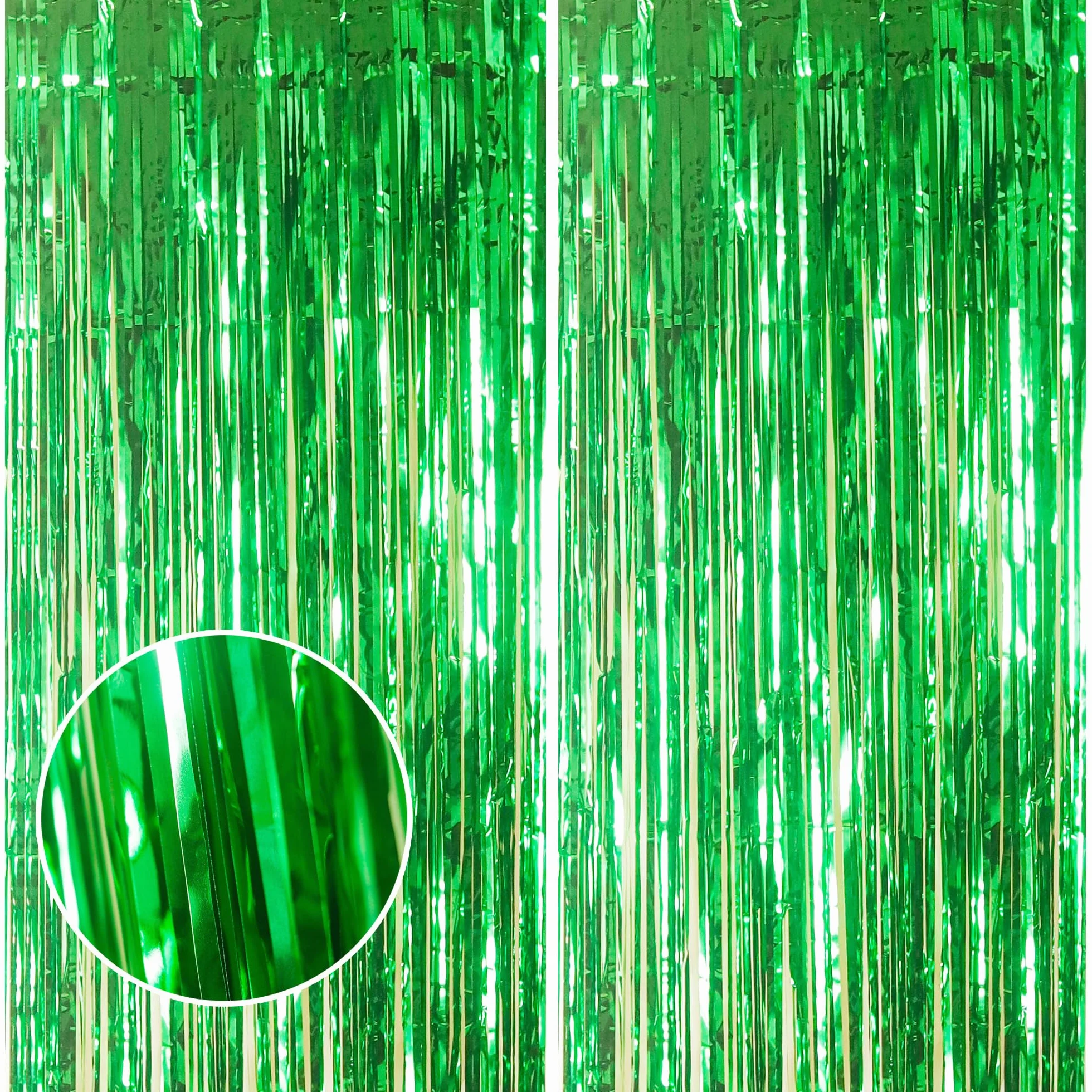 2 szt. lamety, zielone brokatowe zasłony, 1 x 2,5 m, metaliczna błyszcząca zasłona na urodziny, folię, frędzle, zasłony, na dyskotekę, imprezę, Halloween, Boże Narodzenie, wesele, festiwale, dekoracje
