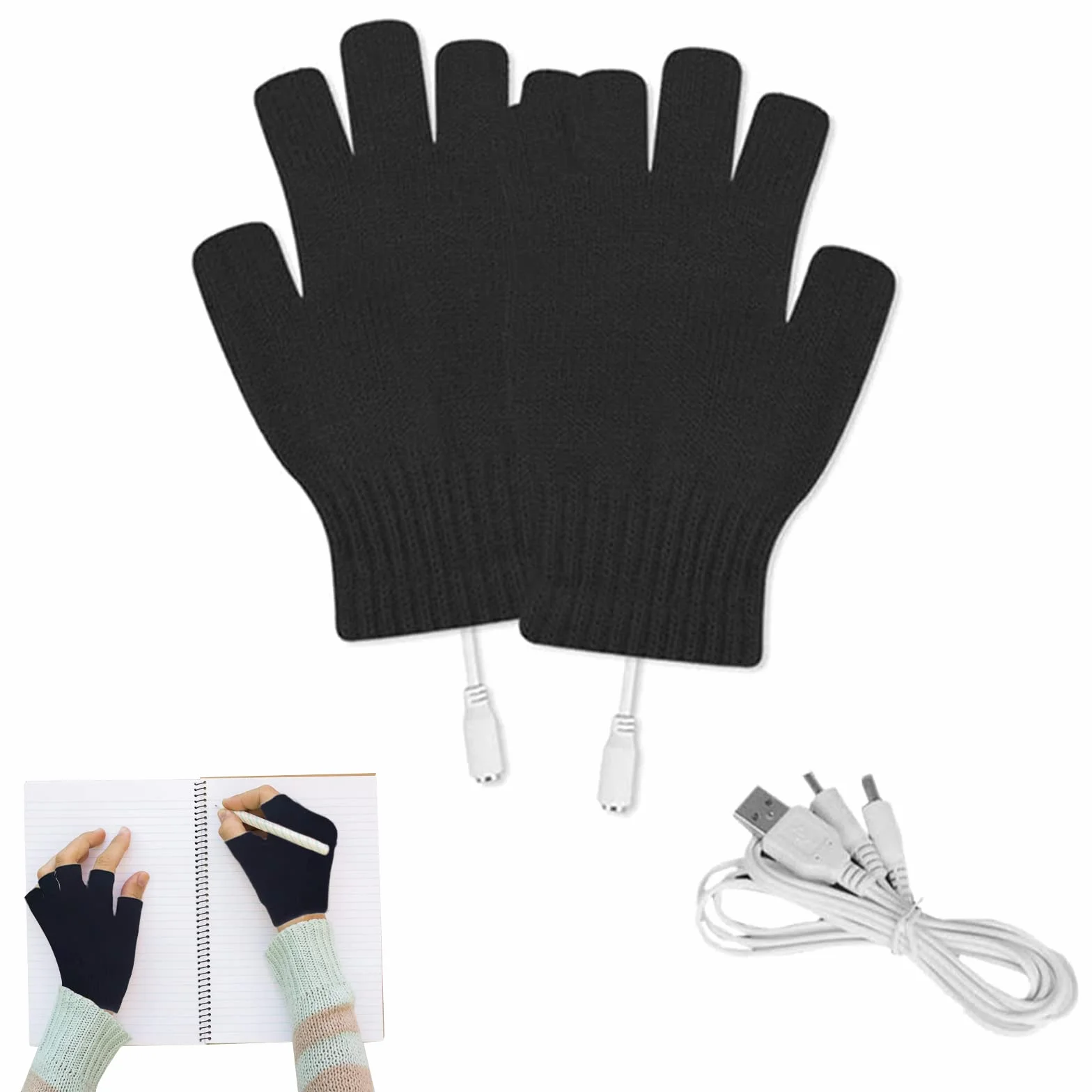 Ogrzewane rękawice USB, ogrzewane rękawiczki przez USB, nadają się do prania, unisex, do jazdy na rowerze, jazdy na nartach, wędrówek, czarne (A)
