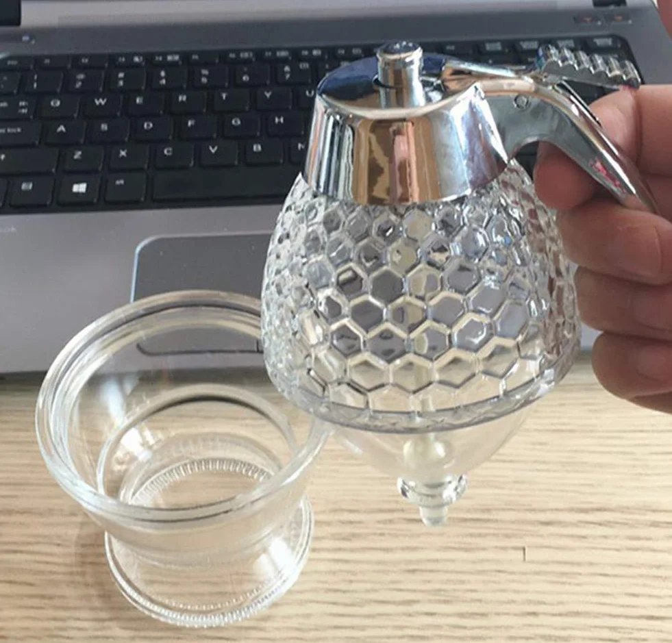 TEMU-SC Dozownik miodu 200 ml bez kapania, słoik na miód, dozownik syropu, garnek na miód, pojemnik na miód (akryl) (mały)