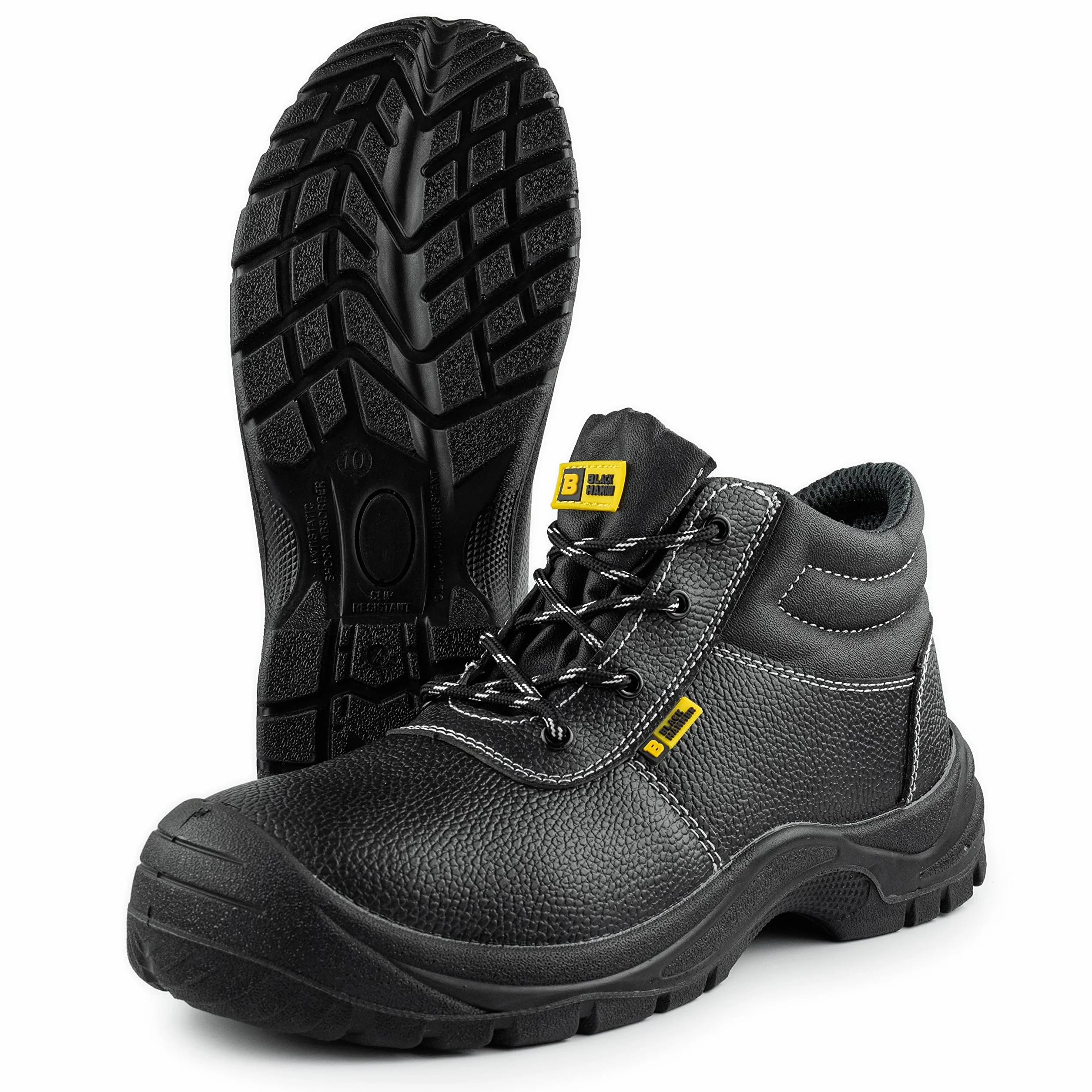 Męskie Buty Ochronne Buty Robocze Skórzane Stalowy Nosek Lekkie Obuwie S3 SRC Black Hammer 1400 Czarne