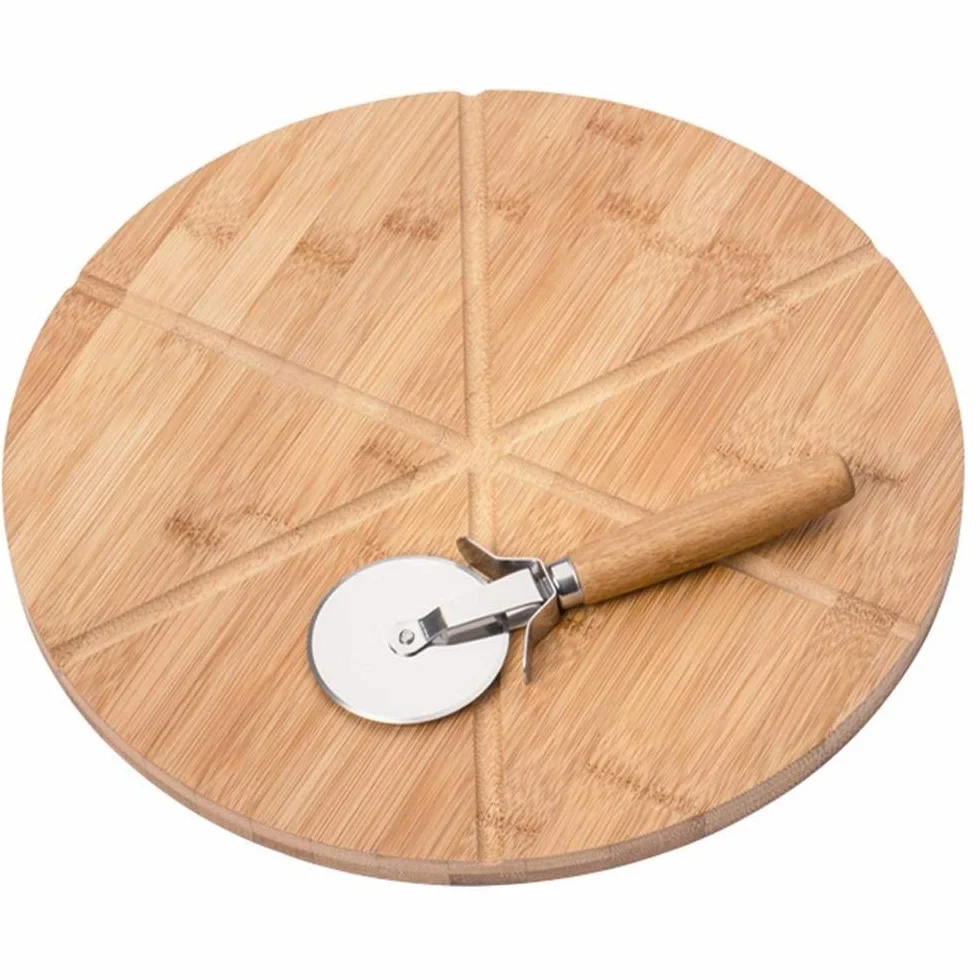 Kesper 58462 Talerz do pizzy z nożem do pizzy, bambus z certyfikatem FSC, wymiary: Ø 32 cm, grubość: 1,5 cm